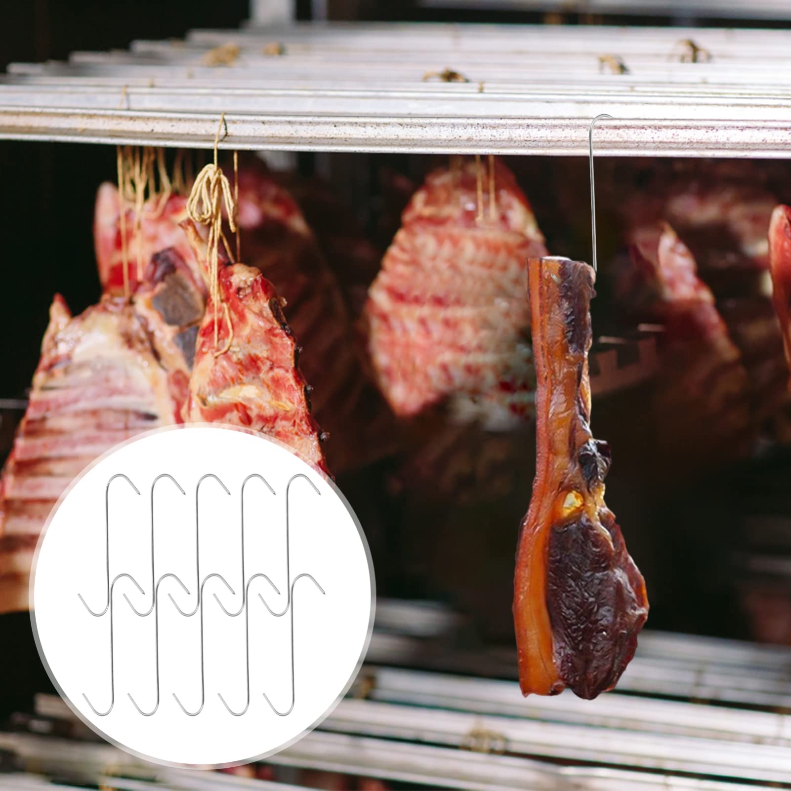 10 Pack Stainless Steel Meat Hooks for Kitchen - Heavy Duty Sausage, Fish, Poultry & Roast Hanging Hooks - BBQ, Smoking, Chinese Bacon & Pork Hanging - Perfect for Home Kitchen, Butcher Shop & Outdoor Cooking