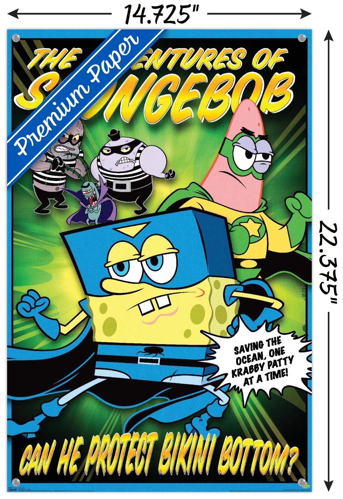 SpongeBob SquarePants Wall Poster with Push Pins - Funny Nickelodeon Cartoon Decor for Kids Room, Office & Dorm