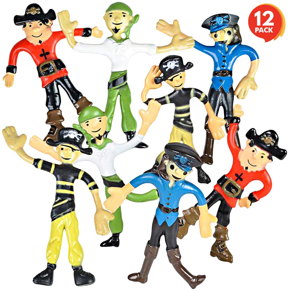 ArtCreativity 12-Piece Bendable Pirate Figures - Flexible Toy Set for Kids & Adults | Stress Relief Fidget Toys, Birthday Party Favors, Easter Basket Stuffers, Piñata Fillers | Perfect for Classroom Rewards, Travel Entertainment & Sensory Play