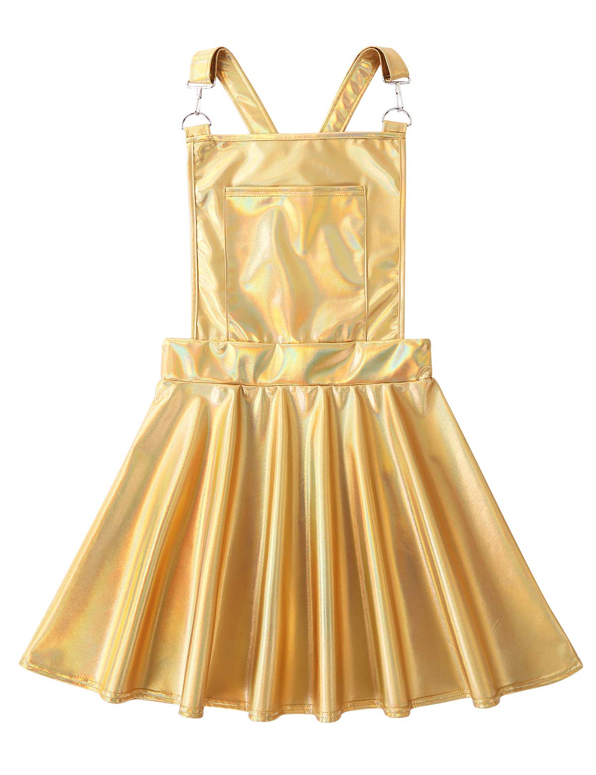Women's Metallic Holographic Pleated Bib Overall Pinafore Dress - Stylish Mini Suspender Skirt with Braces for Casual Outings, Parties & Fashion Streetwear
