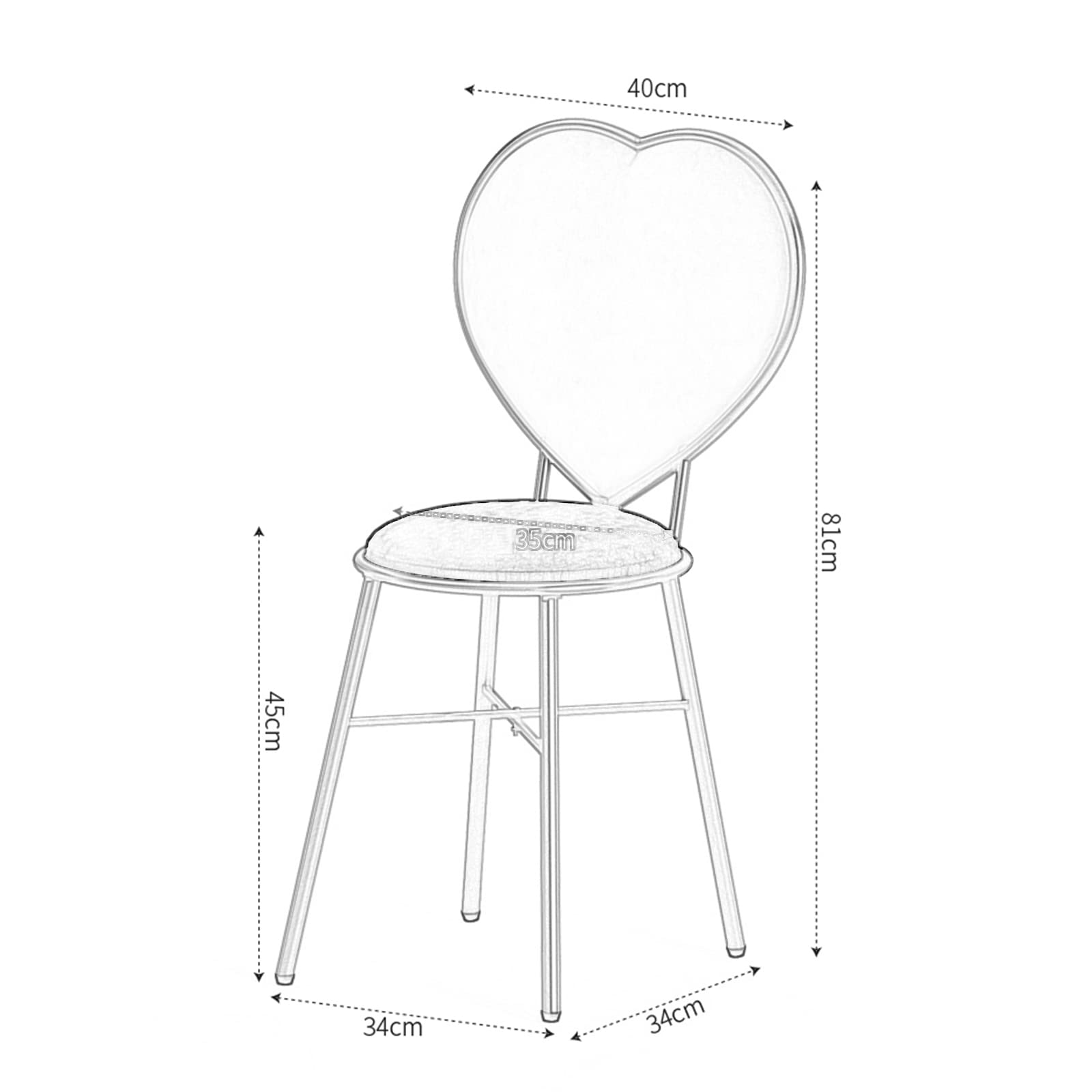 JHSLXD Vanity Makeup Chair - Creative Love Shape Dressing Table Stool for Bedroom & Kids Room, Gray Upholstered Backrest Chair (81cm Height) - Perfect for Makeup Vanity, Dressing Area, Girls Bedroom Decor & Nursery Room Seating