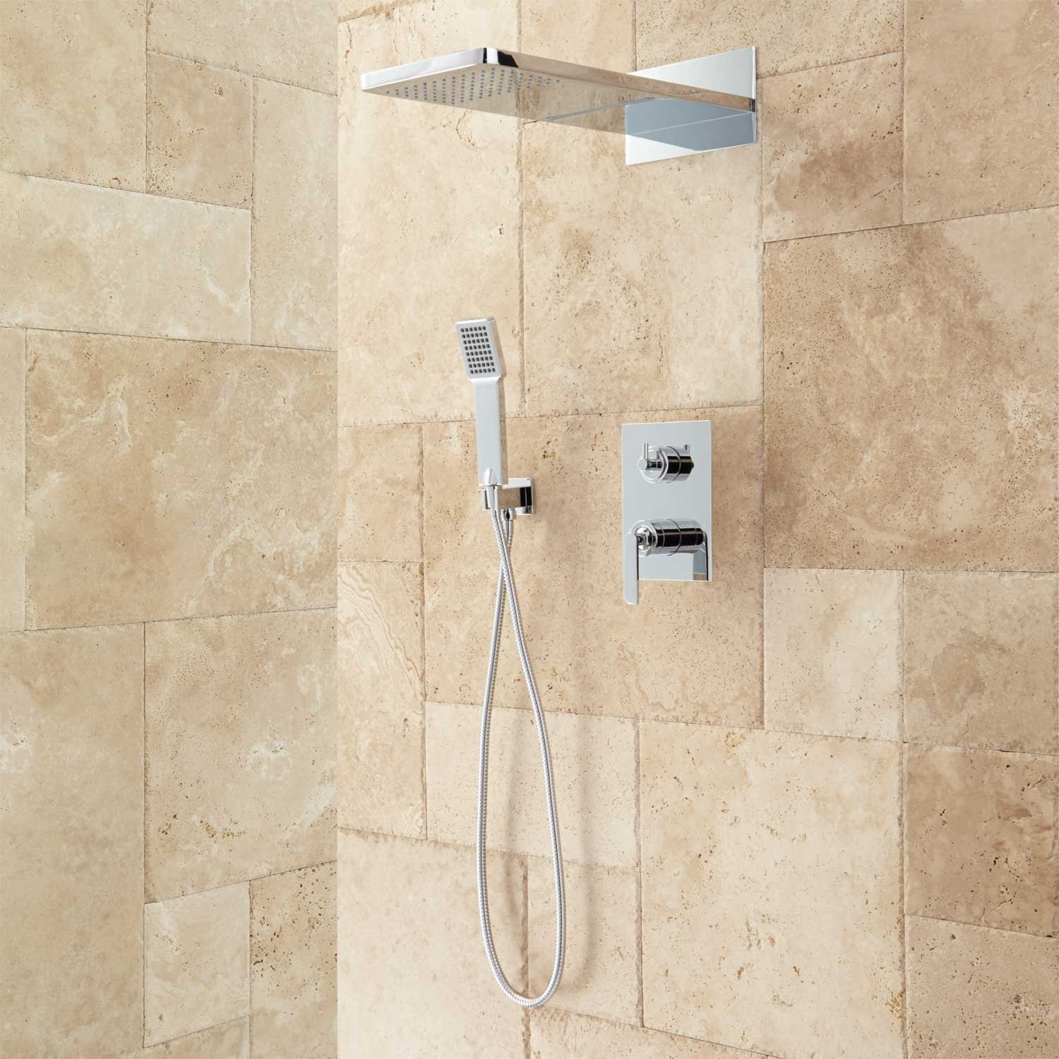 Signature Hardware 414750 Calhower Shower System with Rainfall Shower Head & Handheld Shower - Brushed Nickel Finish - Complete Rough-In Valve Included - Perfect for Luxury Bathroom Renovations and Spa-Like Shower Experiences