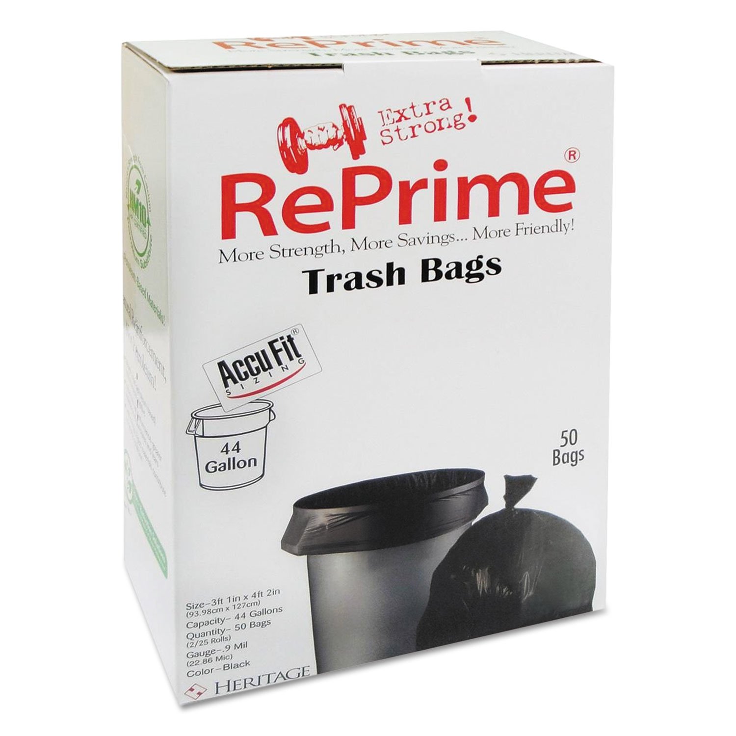 RePrime H7450TKRC1CT 44 Gallon 0.9 Mil Thick Black Trash Bags 37