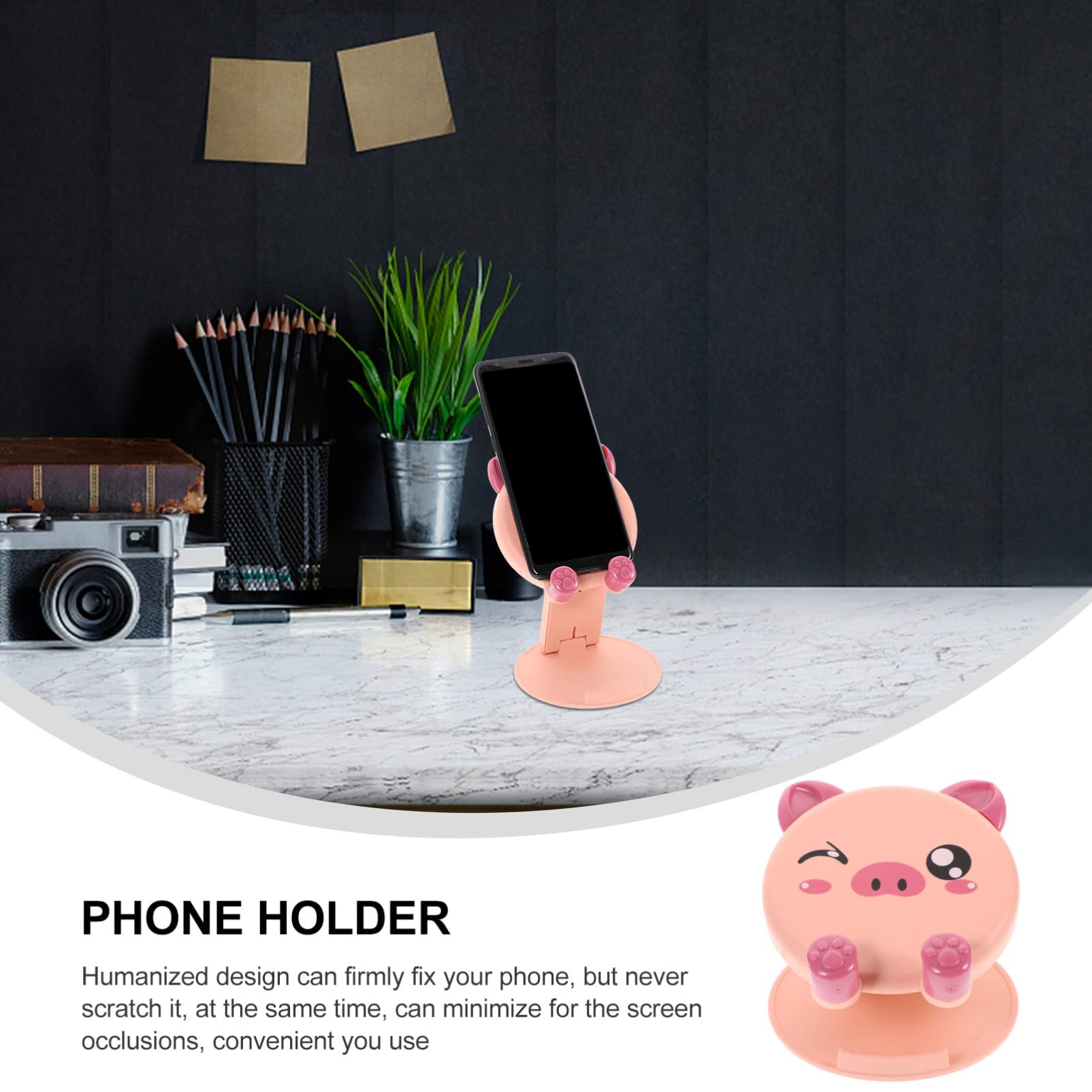 Adjustable Folding Phone Stand with Pig Design - Universal Desktop Cell Phone Holder & Tablet Stand for iPhone, Samsung, Google Pixel - Perfect for Home Office, Bedside, Kitchen Counter & Video Watching