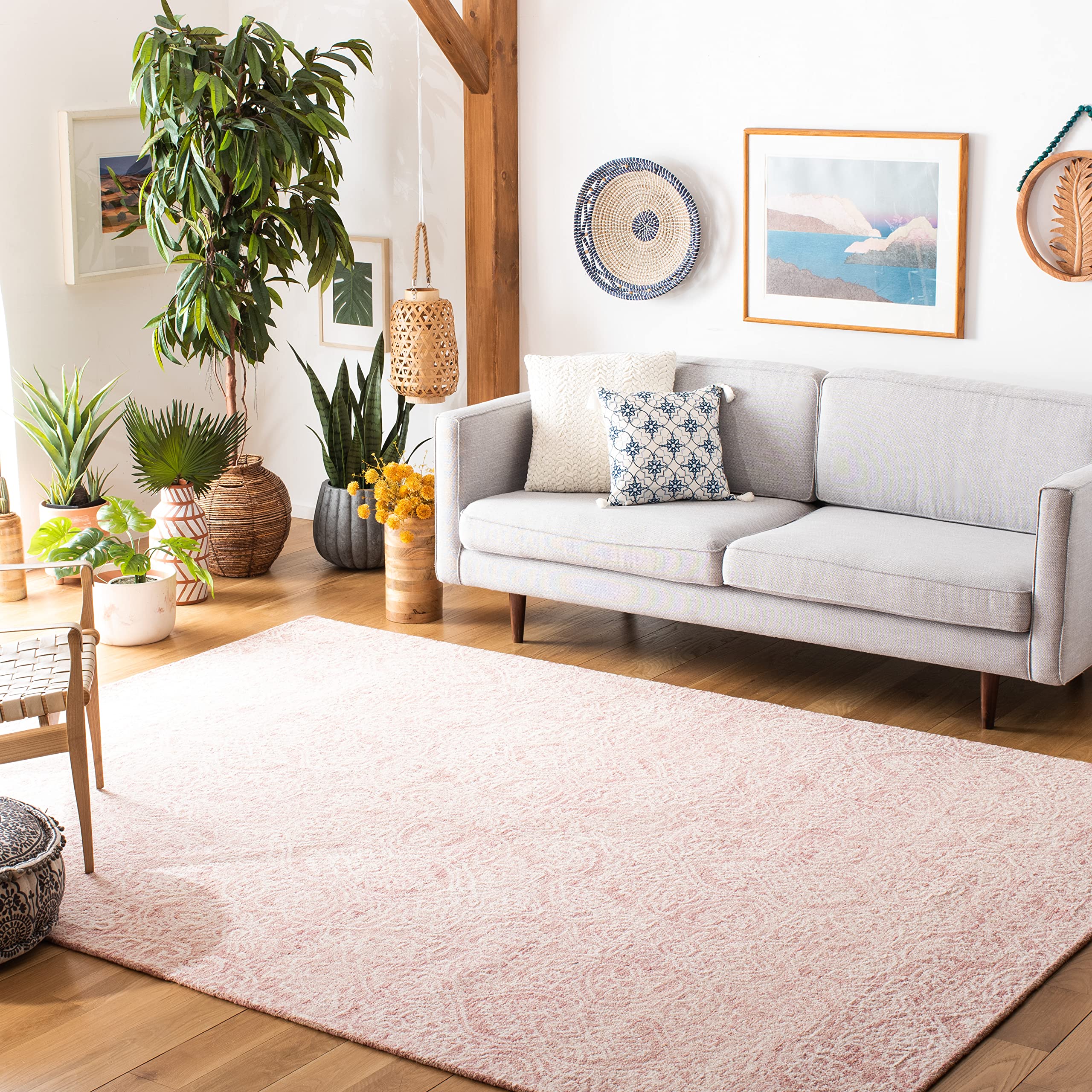 SAFAVIEH Metro Collection 6' Square Pink Ivory Wool Area Rug - Handmade Premium Rug for Living Room, Dining Room & Bedroom | Soft & Durable Floor Decor for Home & Office