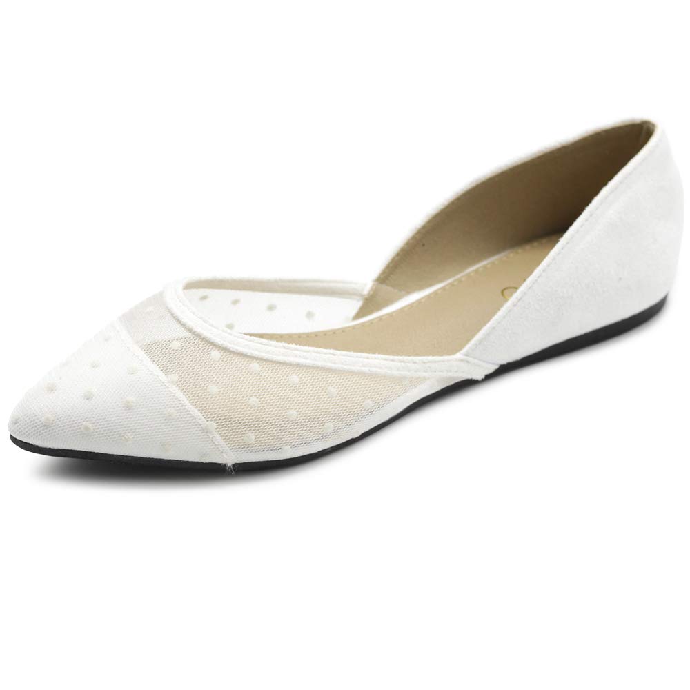 Ollio Women's Ballet Flats - Breathable Faux Suede Pointed Toe Shoes with Floral Mesh Lace Design | Comfortable & Stylish for Work, Party & Daily Wear