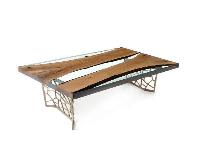 Handmade Custom Resin River Walnut Coffee Table - Modern Voronoi Design Collection for Living Room & Office Decor