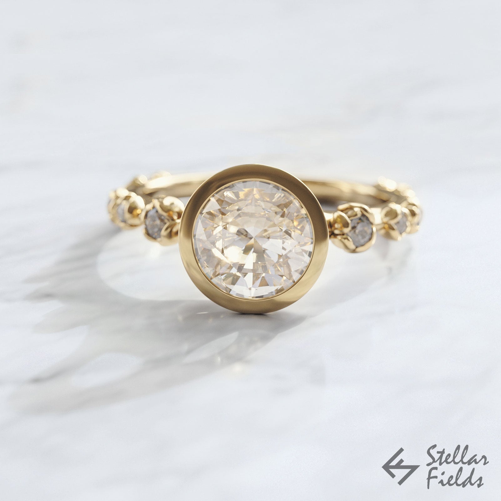 Floral Bezel Engagement Ring - Forever One Moissanite Albertine Ring for Women | Perfect Wedding, Proposal, Anniversary Gift | Elegant Bridal Jewelry for Special Occasions