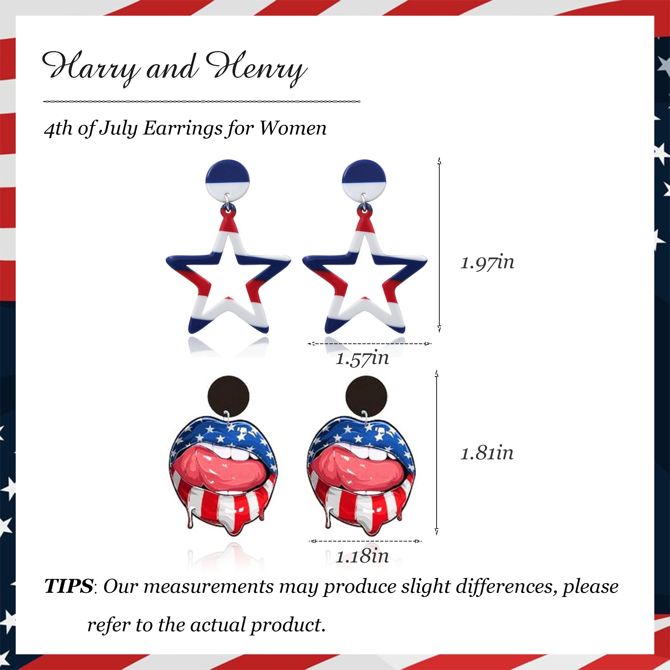 4th of July Patriotic Earrings for Women - Red White & Blue Star Dangle Drop Earrings - USA Flag Independence Day Jewelry Accessories - Perfect for 4th of July Outfits, Parties & Festive Celebrations