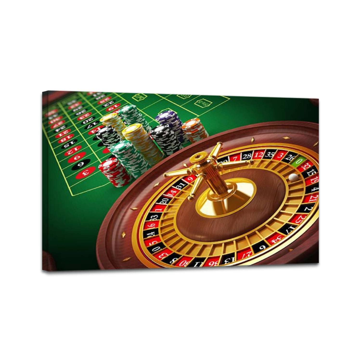 Roulette Wheel Wall Art Print - Modern Canvas Painting Poster for Living Room, Bedroom & Office Decor - Framed 24x36 Inches - Perfect for Casino Themed Home Decor & Game Room Wall Art