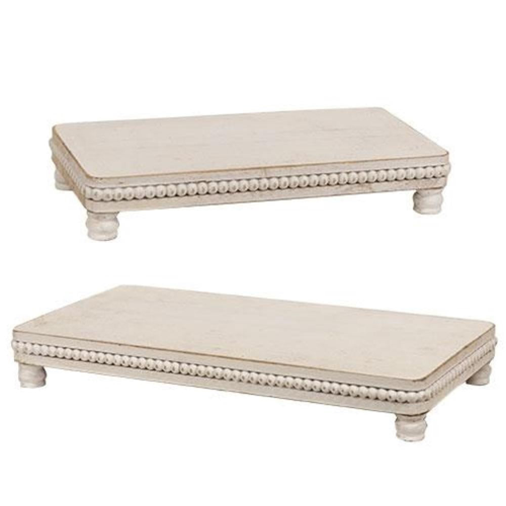 2-Pack White Wooden Beaded Serving Platters - Elegant Appetizer & Dessert Trays for Parties, Weddings, and Home Decor