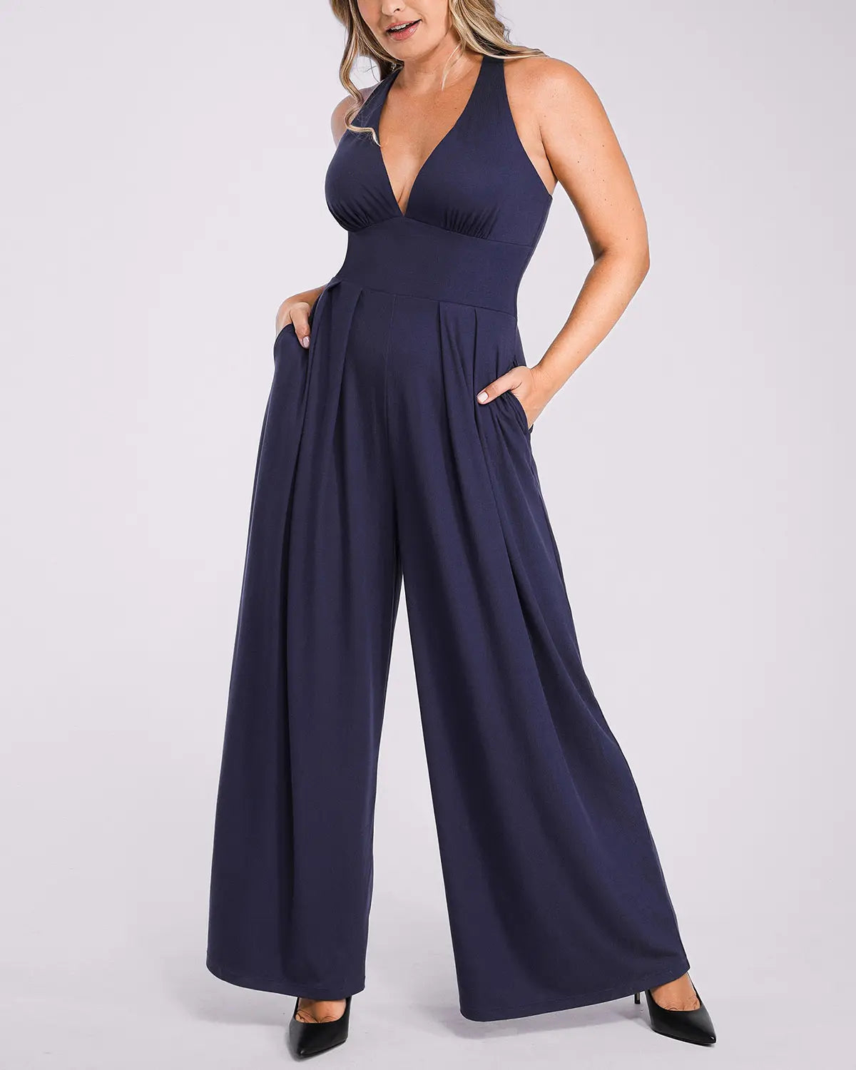 Deep V Neck Slimming Jumpsuit for Women - Tummy Control Bodysuit with Built-in Shapewear - Perfect for Parties, Date Nights & Special Occasions