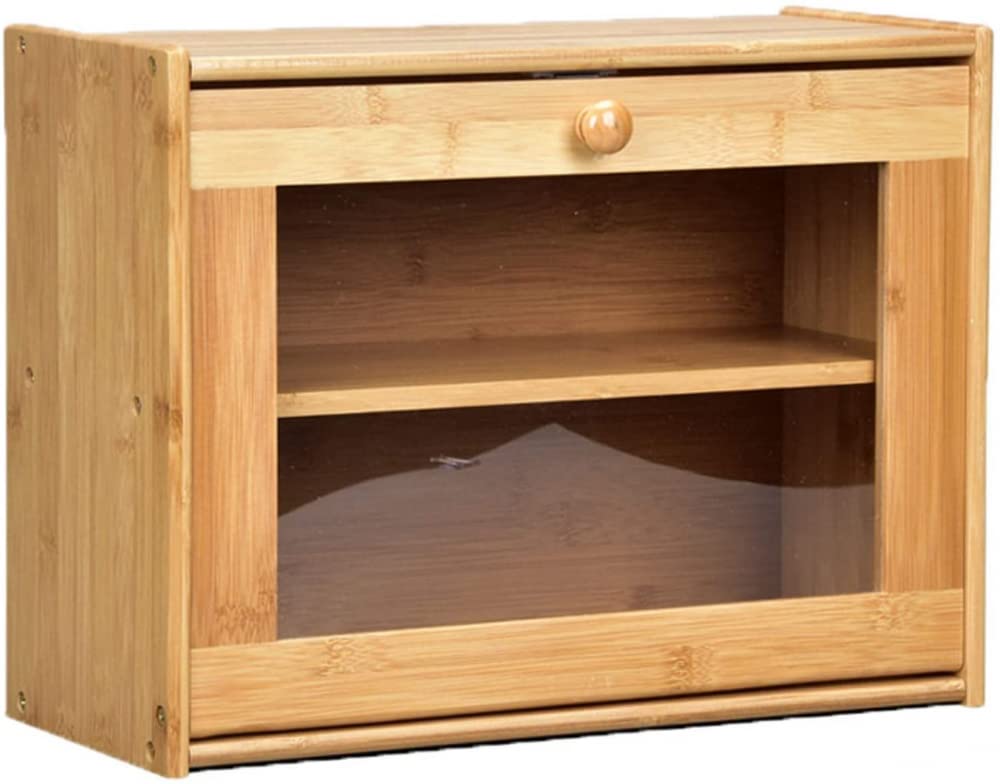 Wooden Bread Box with Transparent Double Layer Drawer - Large Capacity Kitchen Countertop Organizer for Bread, Snacks & Pastries | Durable Thickened Brown Cabinet for Pantry Storage & Home Decor