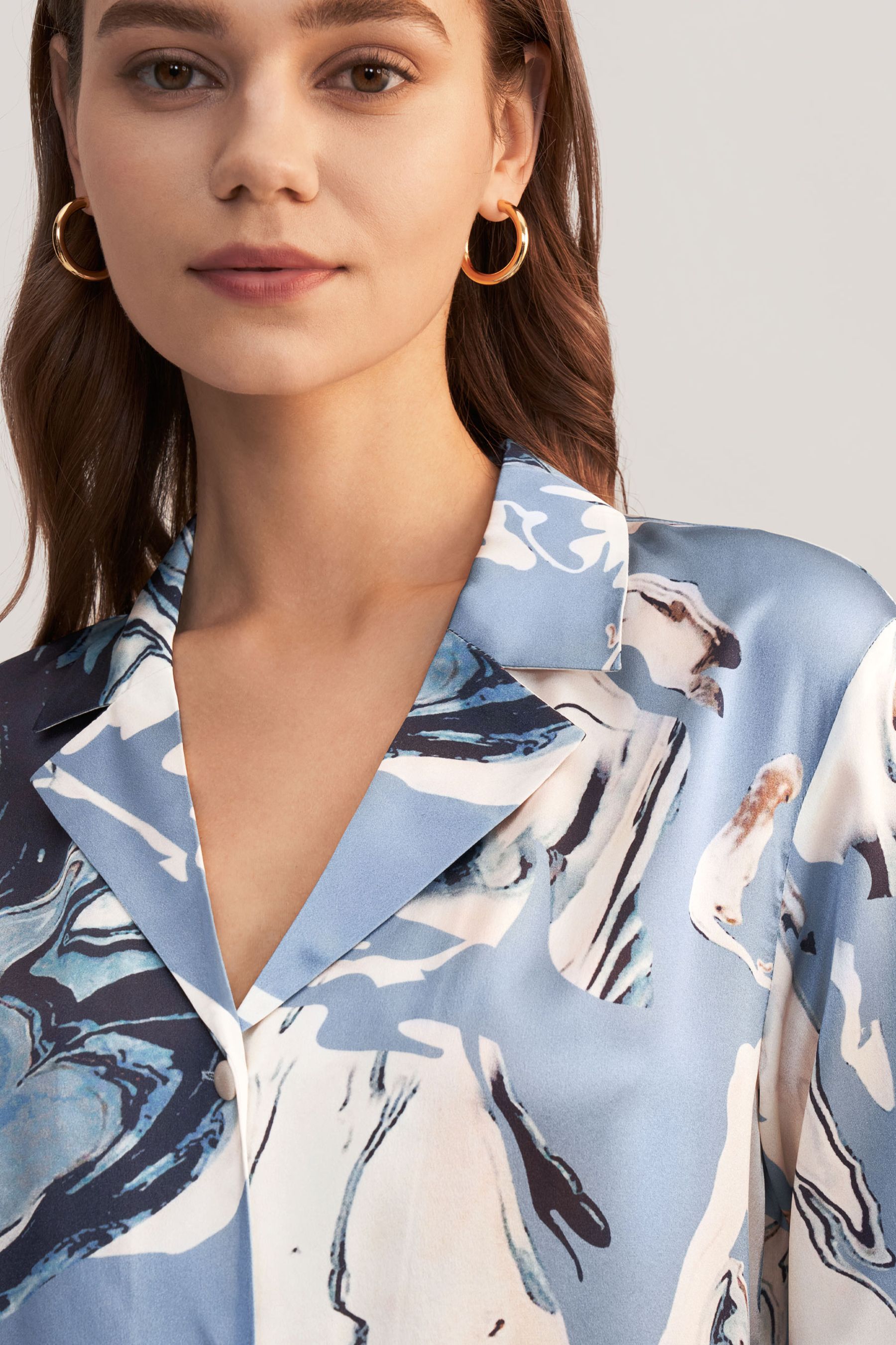 Stylish Vibrant Geode Print Silk Blouse for Women | Elegant Flowy Long Sleeve Top | Perfect for Office Wear, Date Nights & Special Occasions
