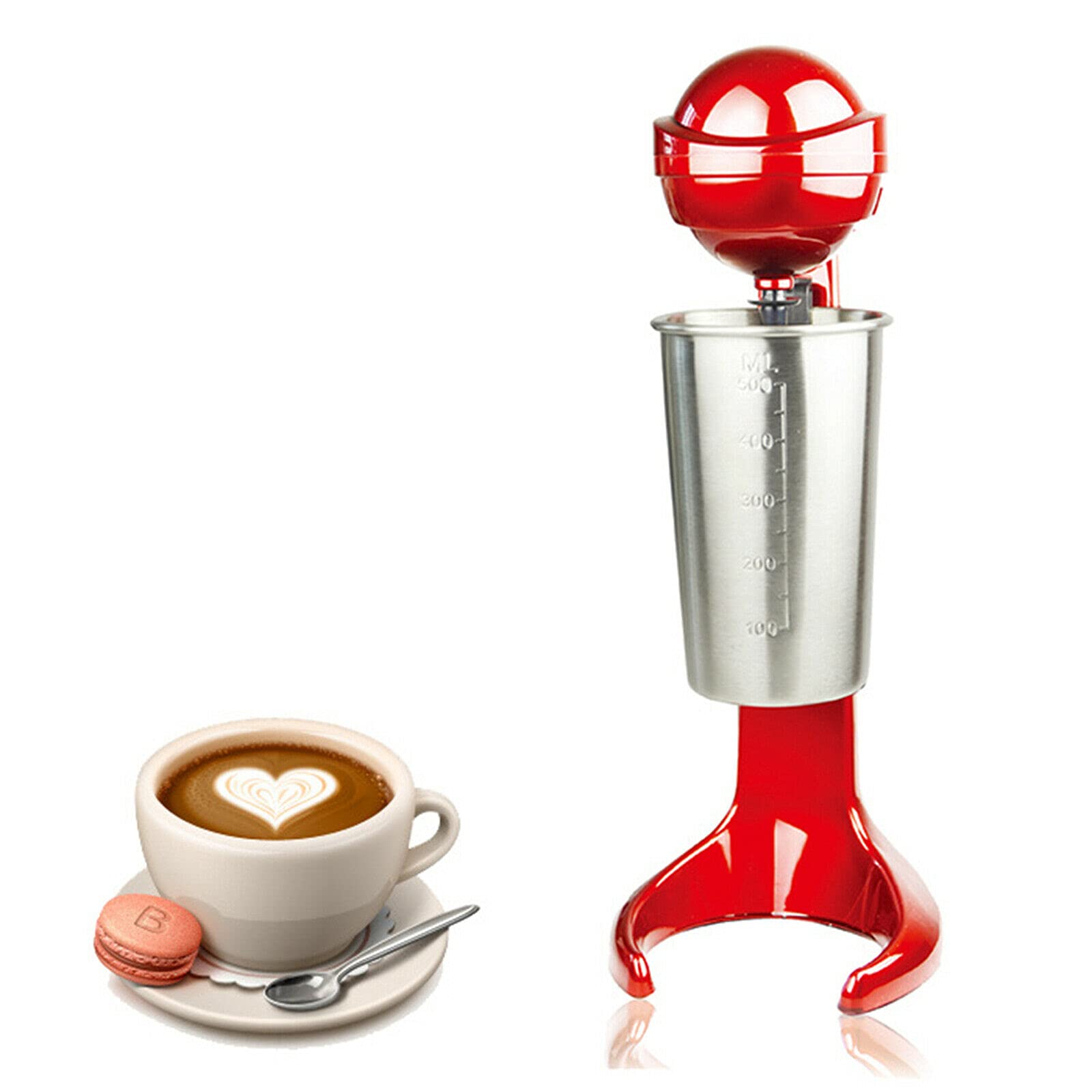 OUKANING 110V Electric Milkshake Maker - 500ML Stainless Steel & Plastic Blender for Smoothies, Coffee, Baking - 100W Milk Frother & Drink Mixer - Perfect for Kitchen, Cafe & Home Use
