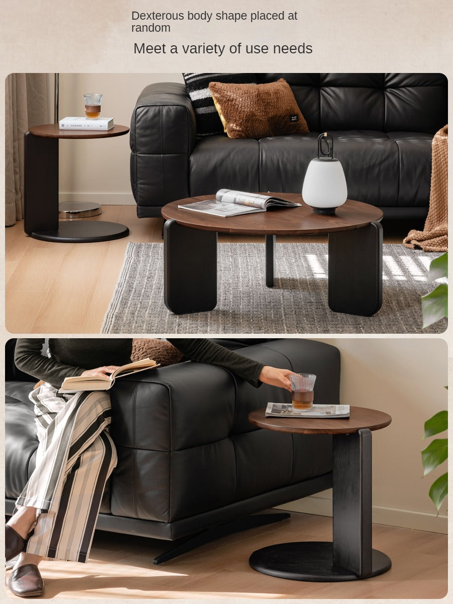 Solid Black Walnut Round Coffee Table - Italian Light Luxury Style for Living Room, Lounge & Office Decor