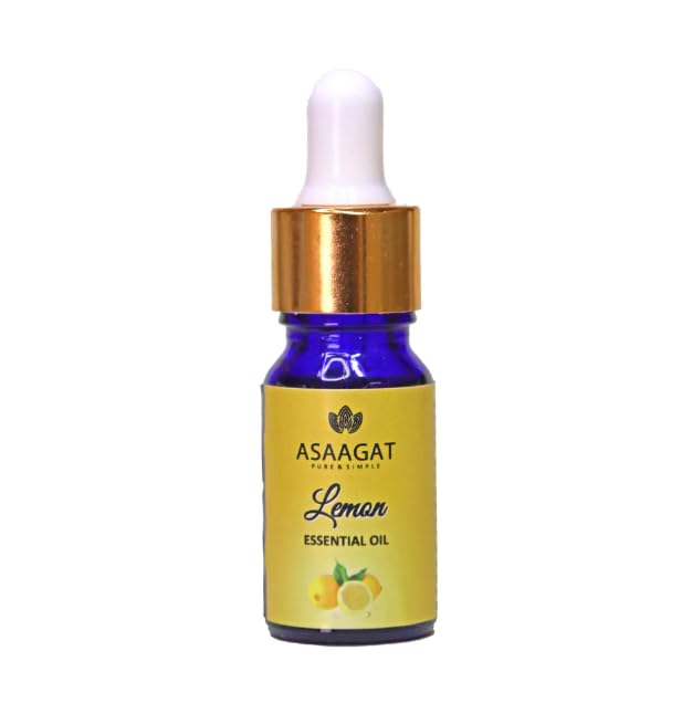 Asaagat Pure Lemon Essential Oil for Skin & Hair Care - 100% Natural Aromatherapy Oil for Diffusers, Bath, Massage & DIY Blends - Refreshing Citrus Scent - 10ml Bottle - Perfect for Relaxation, Stress Relief & Home Spa