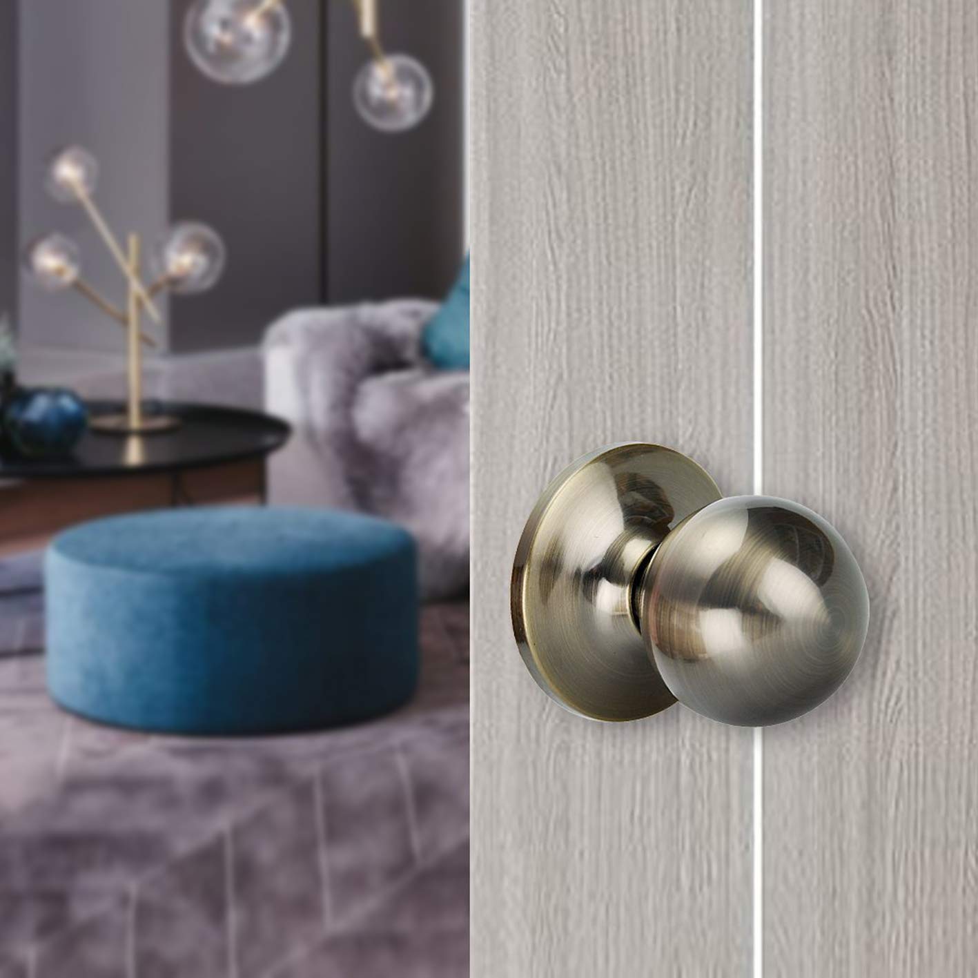 Contemporary Passage Lever Door Handle Set - Non-Locking Reversible for Left/Right Hand Doors - 4 Pack (Hallway, Closet, Bedroom, Office) - 5763-AB-SET