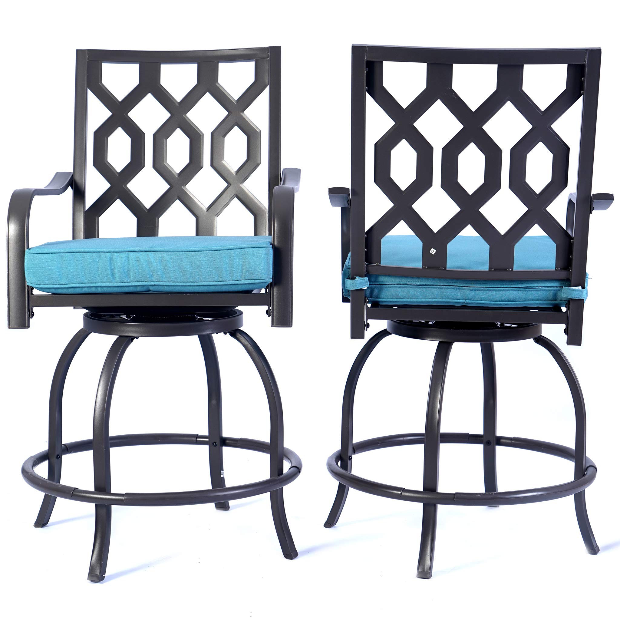 Kozyard Isabella Outdoor Patio Swivel Bar Stools - Counter Height Adjustable Bar Chairs for Bistro, Backyard, Cafe, Restaurant & Chic Bars - Aqua Blue - Perfect for Outdoor Dining, Lounging & Entertaining