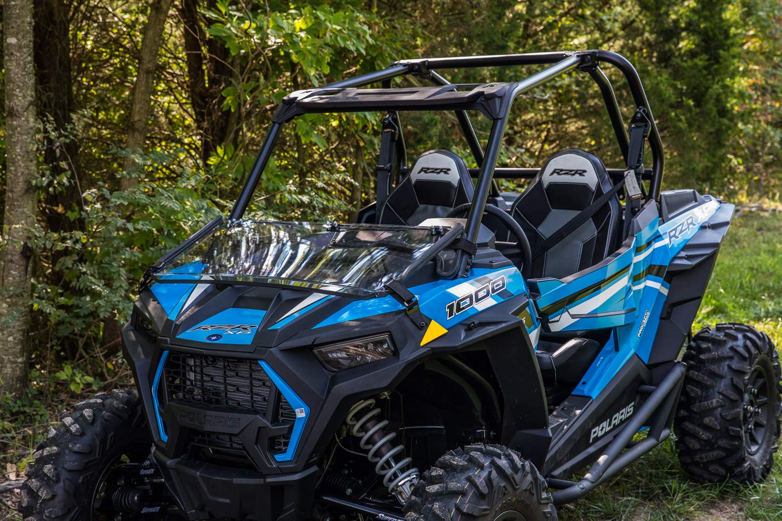 SuperATV Scratch-Resistant Flip Down Windshield for Polaris RZR XP / XP 4 Turbo (2019+) - 1/4 Inch Polycarbonate with XR Optic Hard Coating - Convertible Half/Full Windshield - Made in USA - Perfect for Off-Roading, Trail Riding & Winter Protection
