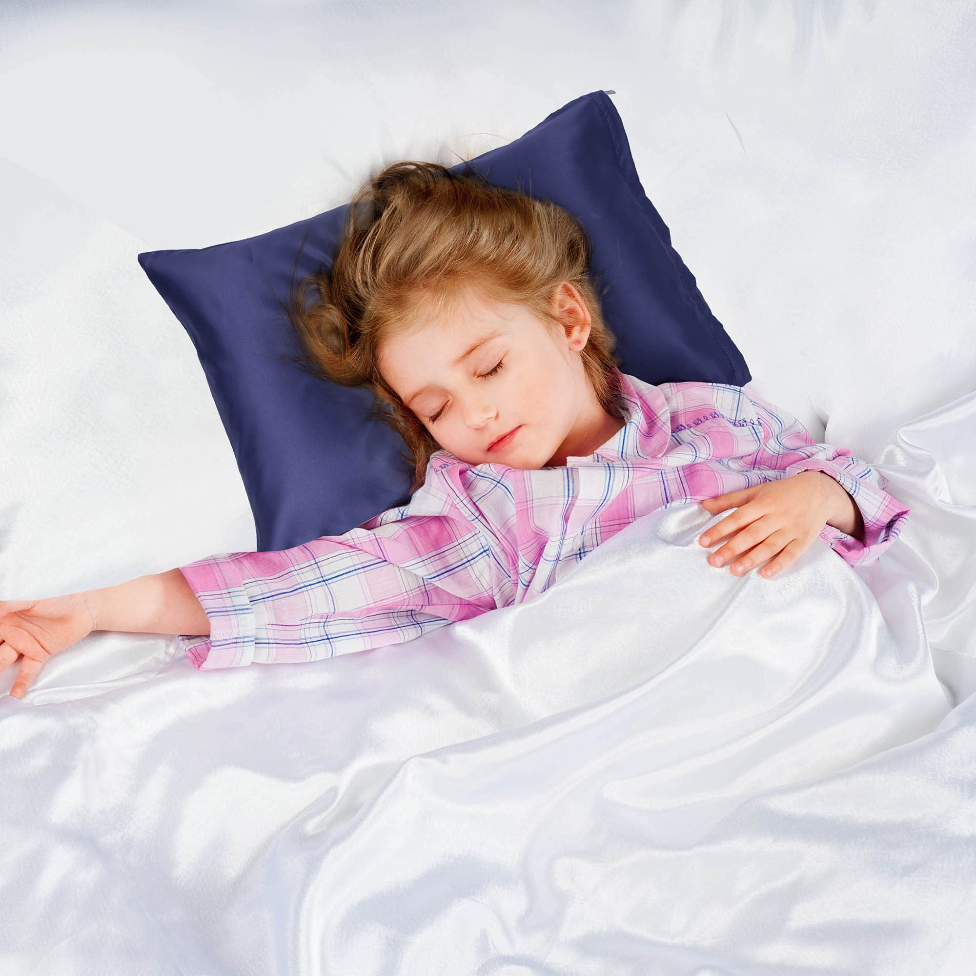 Luxury Satin Pillowcase Set of 2 with Zipper - Super Soft Silky Pillow Covers 14x20 Inches Navy Blue - Perfect for Travel, Home & Gift Giving