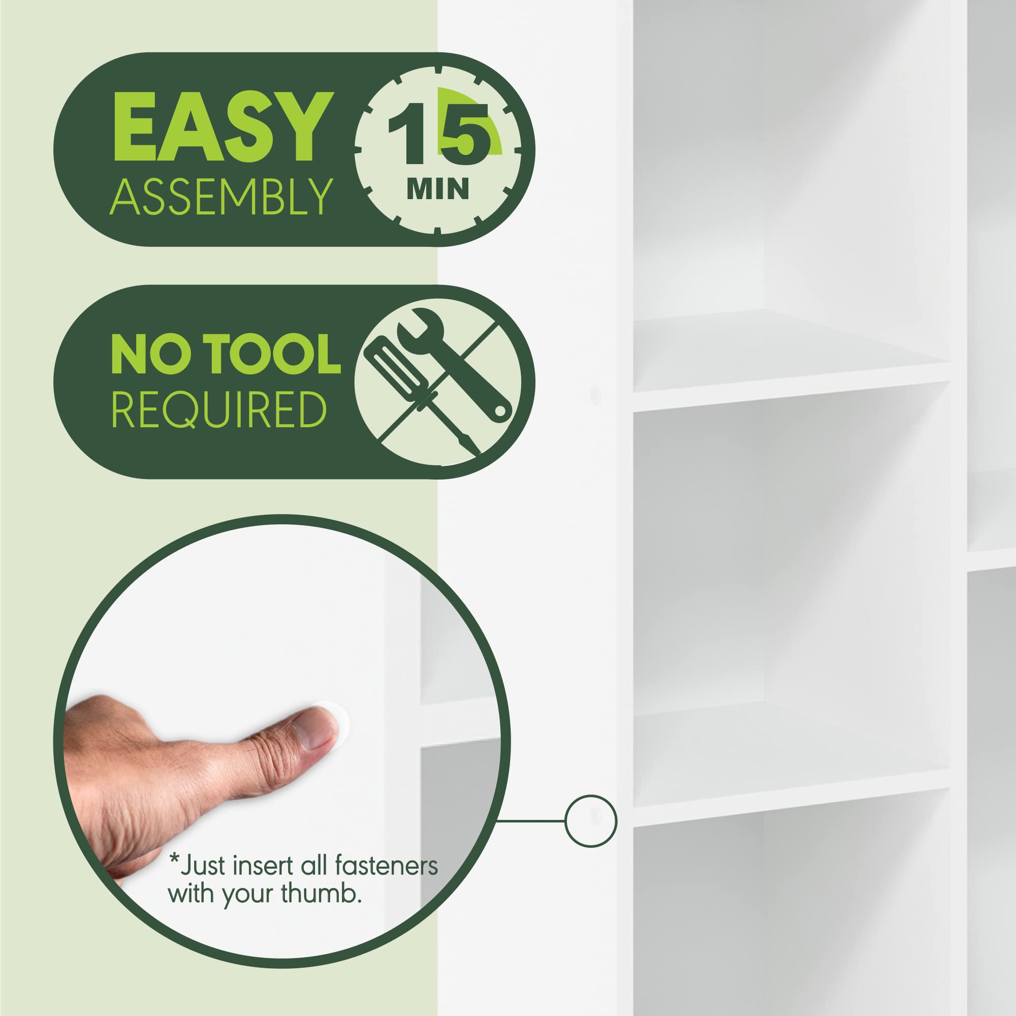 Furinno Luder 5-Cube Open Shelf Organizer - No Tools Assembly Required - White - Perfect for Home Office, Living Room & Bedroom Storage