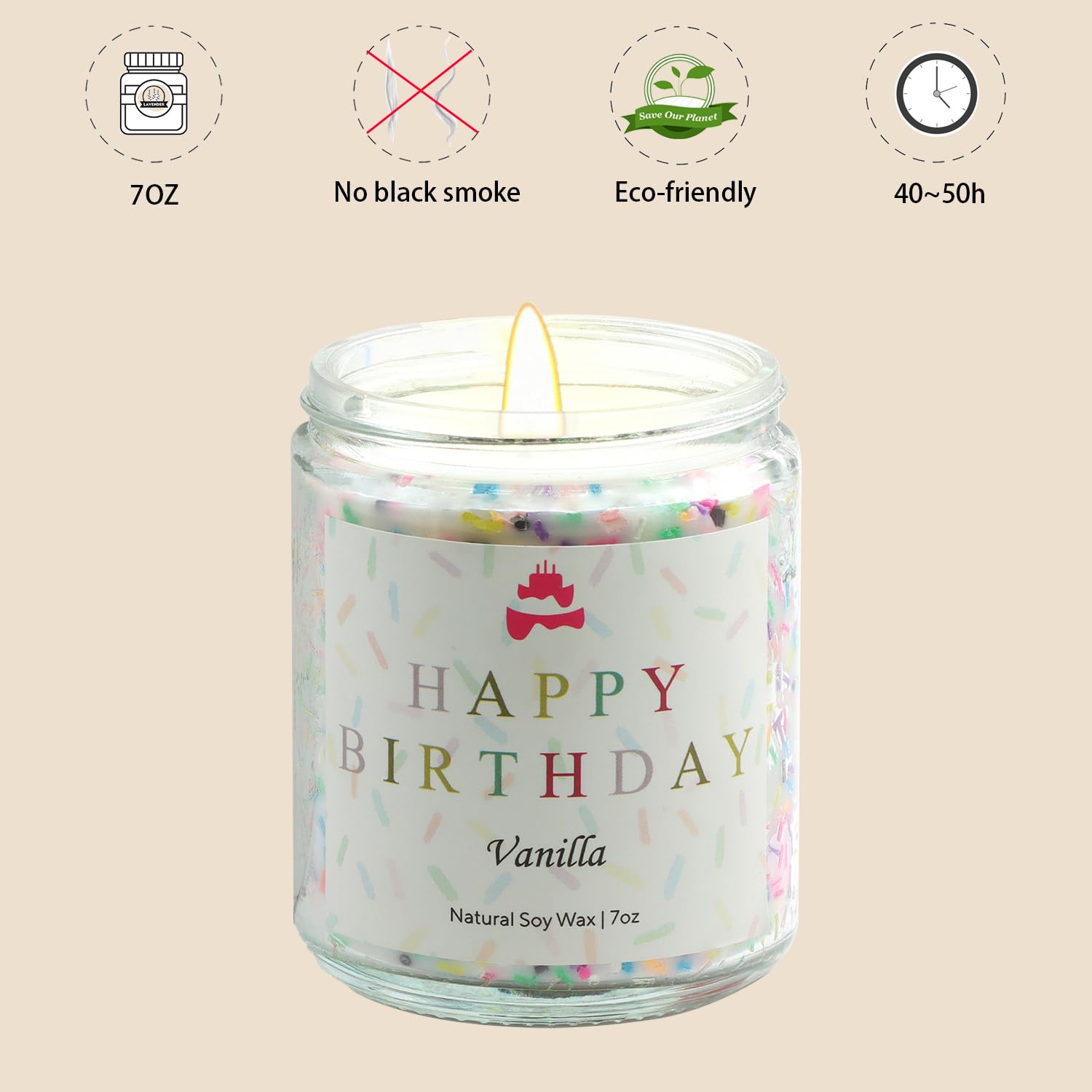 Lihome Happy Birthday Soy Wax Candle - Vanilla Scented Birthday Gift for Women, Men, Mom, Dad, Sister, Teacher & Friends - Natural Aromatherapy Candle for Home Decor, Relaxation & Celebration