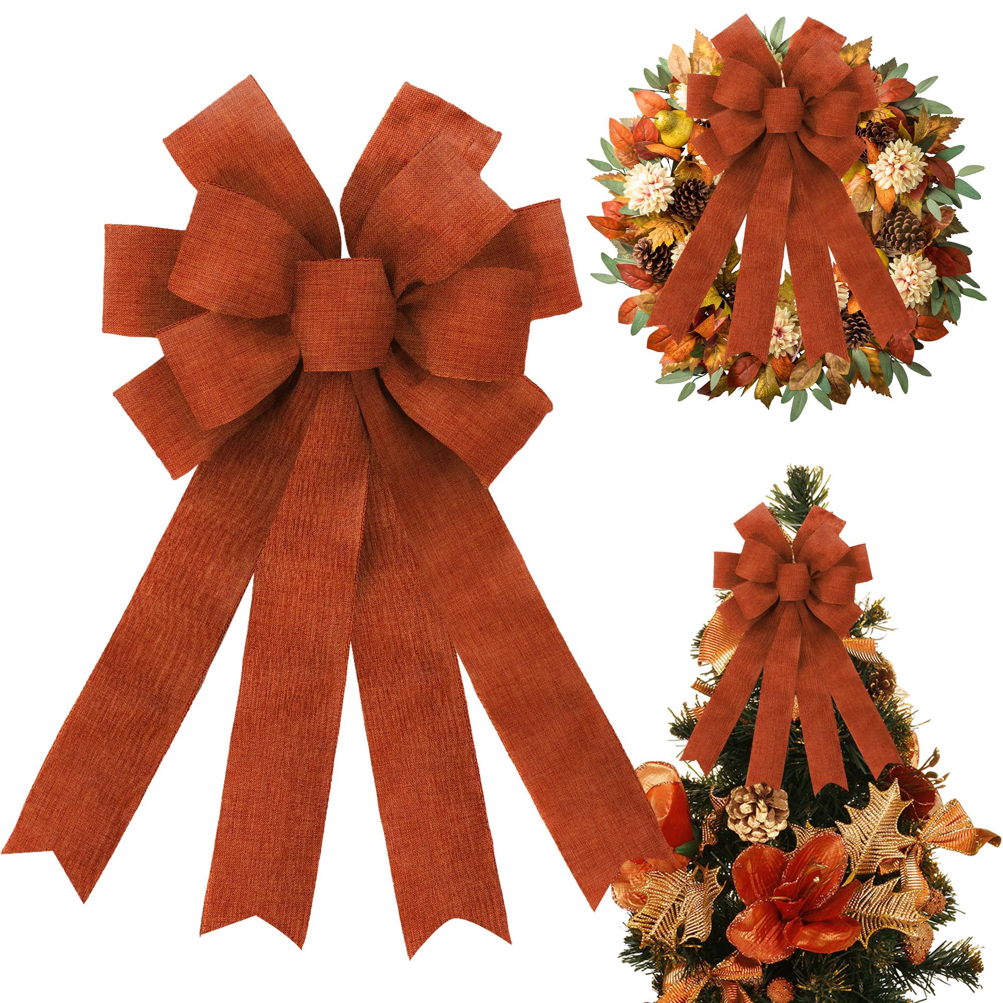 Large Orange Wreath Bows for Fall Decor - Farmhouse Thanksgiving Door & Tree Topper