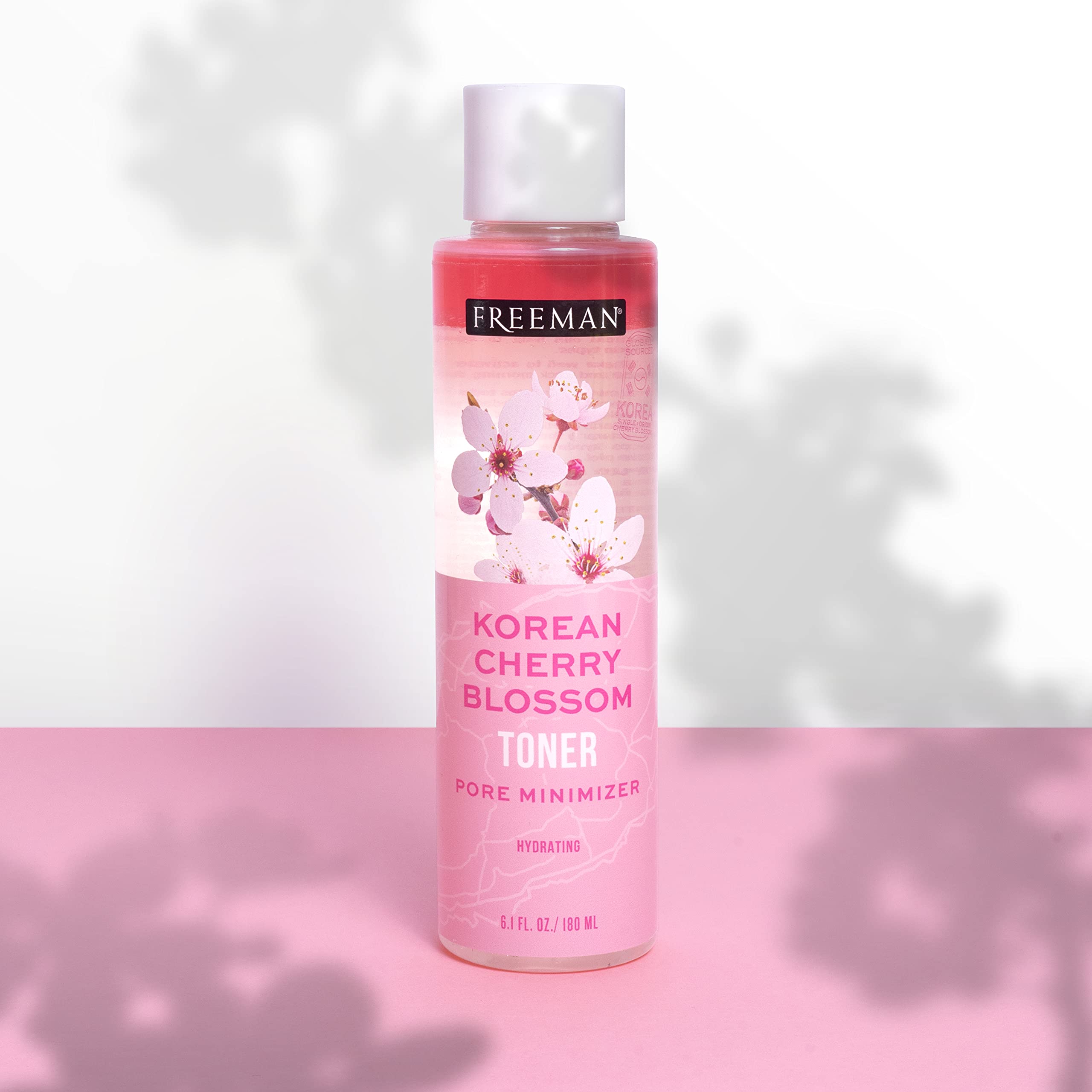 FREEMAN Beauty Witch Hazel Facial Toner with Korean Cherry Blossom - Hydrating Makeup Remover for Face, 6.1 Fl Oz - Perfect for Daily Skincare Routine & Post-Makeup Cleansing