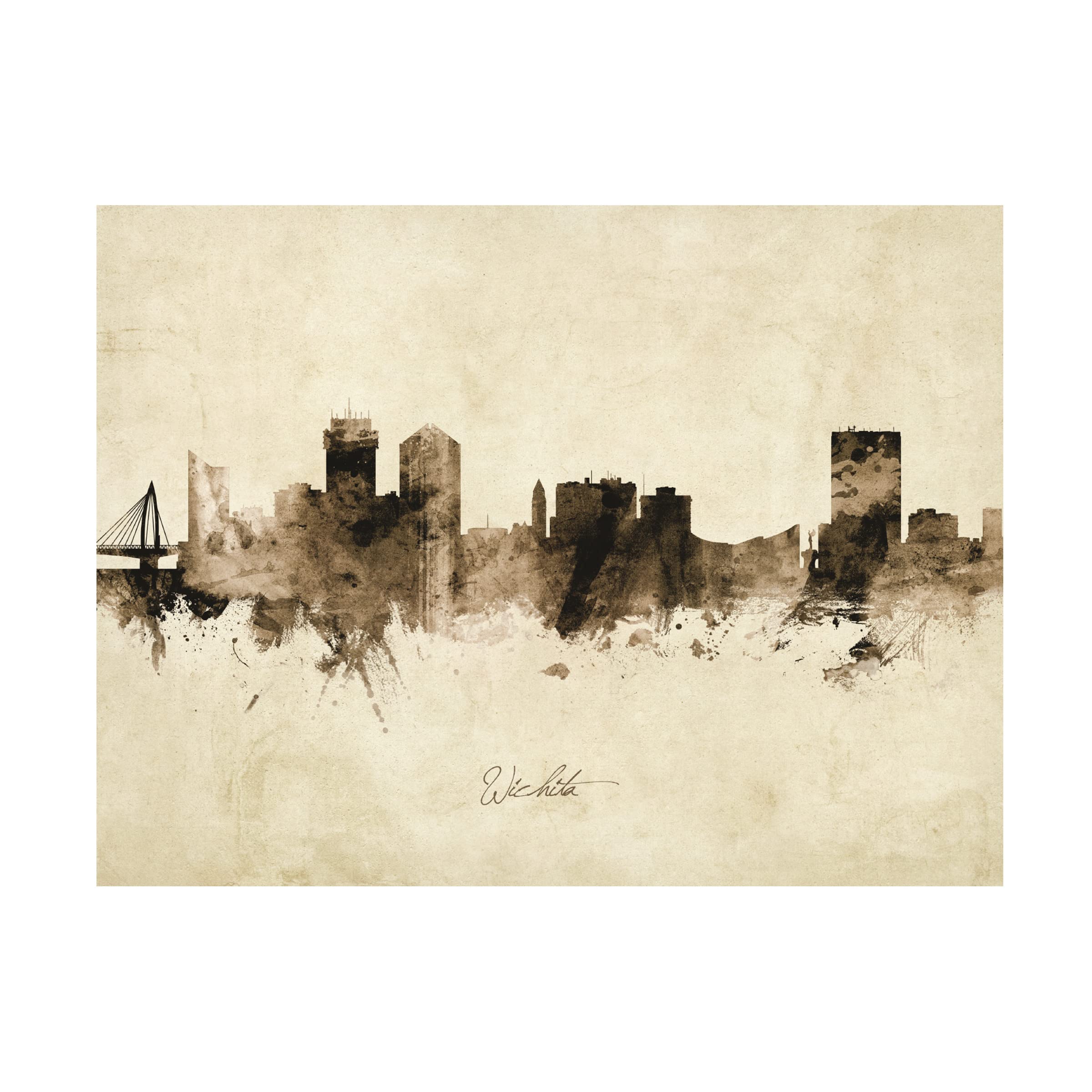 Michael Tompsett Wichita Kansas Skyline Vintage Canvas Art Print - Wall Decor for Living Room, Office & Bedroom | Trademark Fine Art Collection