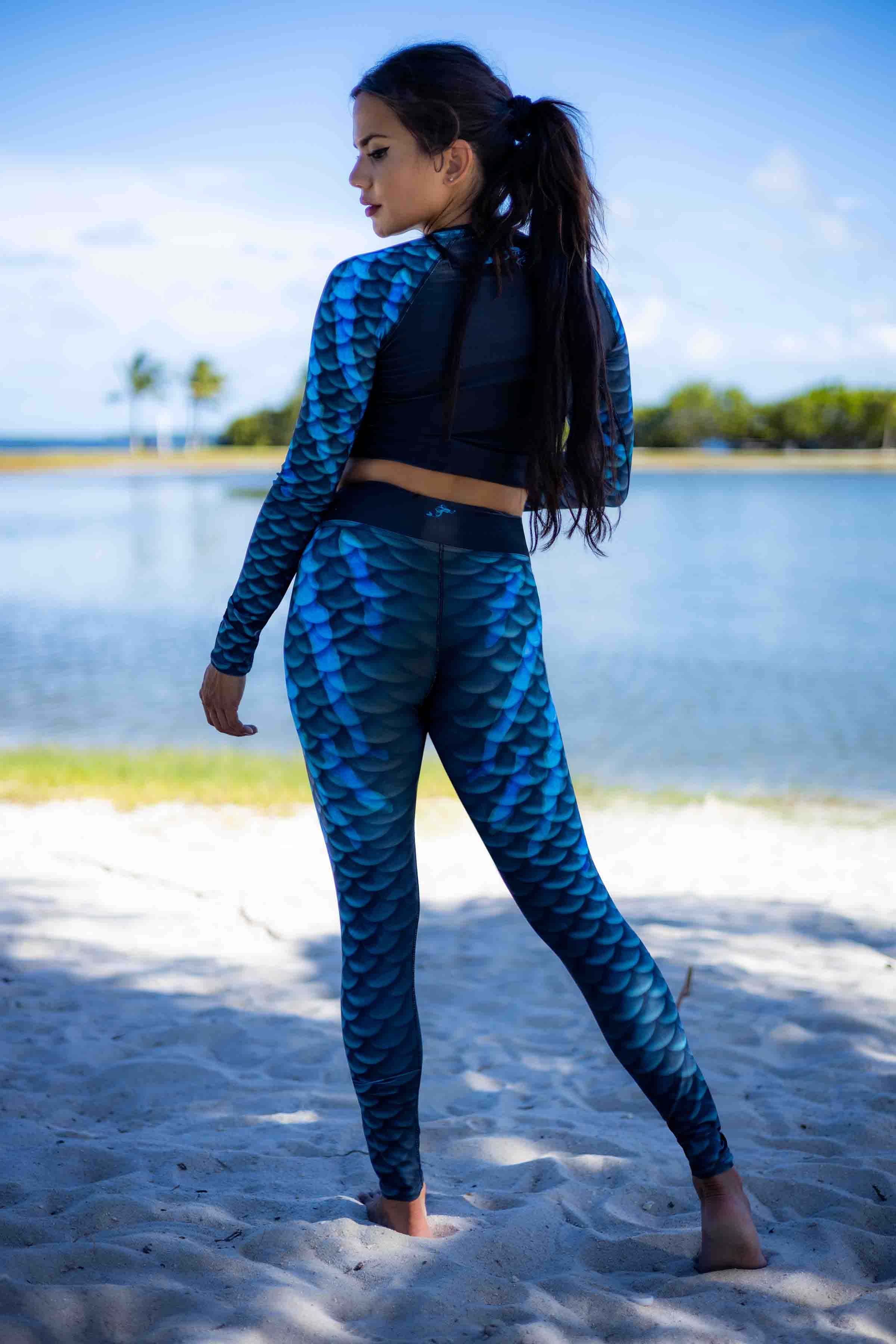 Black Magic Mermaid Swim Leggings - High Waisted Tummy Control Swimwear for Women, Quick Dry Bathing Suit Bottoms - Perfect for Beach, Pool, and Water Sports