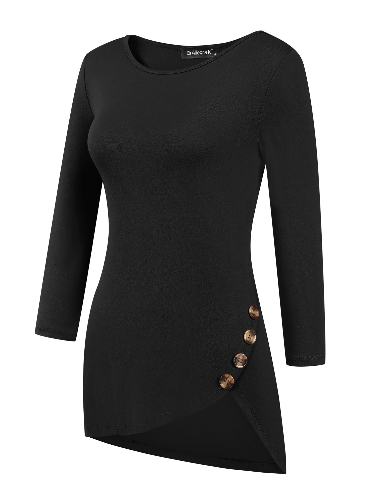 Allegra K Women's Loose Fit Asymmetrical Hem Tunic T-Shirt - 3/4 Sleeve Round Neck Casual Basic Top for Spring 2025 | Perfect for Layering, Office Wear & Weekend Outfits