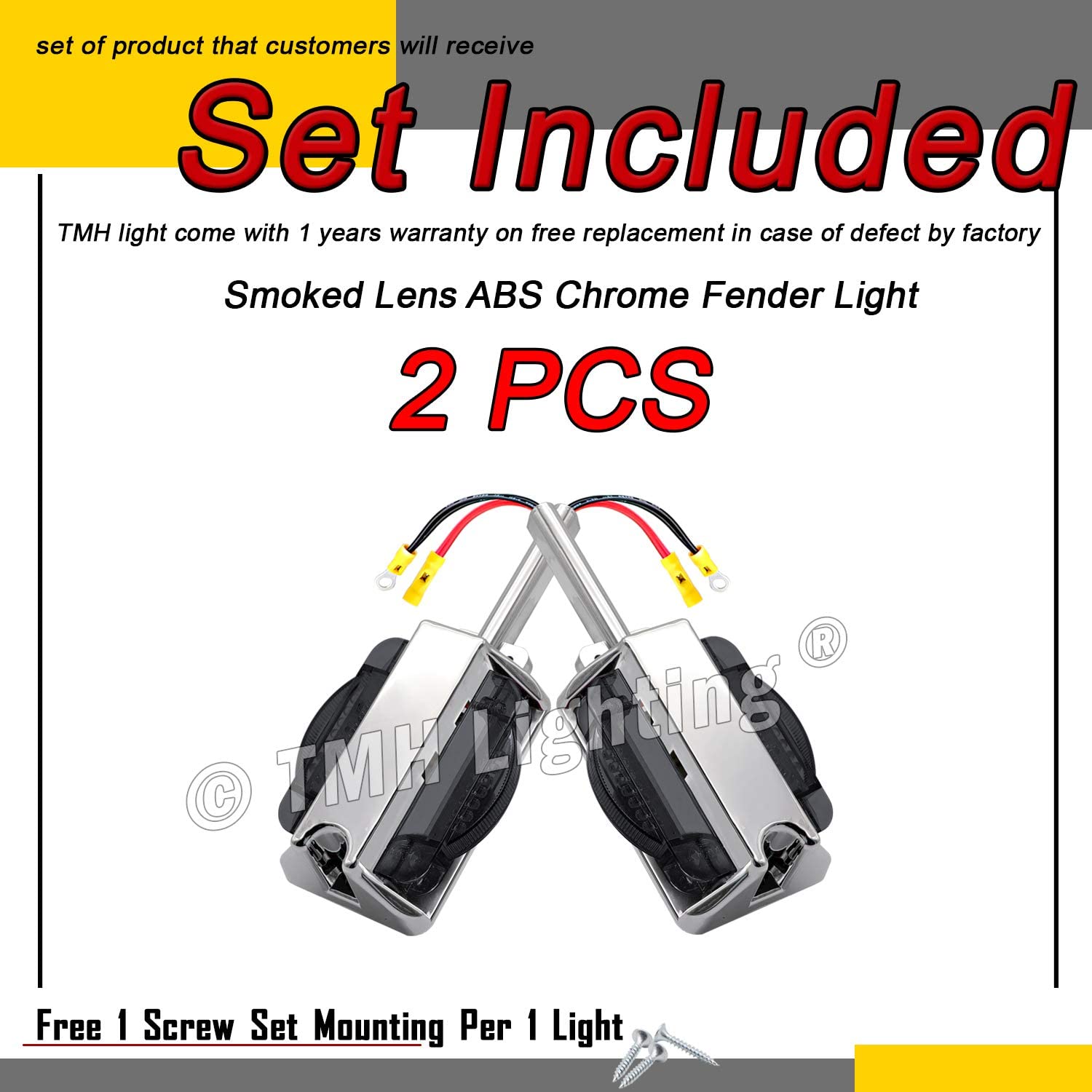 TMH 2-Pack 8.2 Inch Smoked Lens Amber/Red LED Clearance Lights - 7 LED Dual-Face Fender Marker Lamps for Trucks, Trailers, ATVs & Heavy Duty Vehicles - 12V DC Waterproof with Chrome Bezel - Perfect for Night Driving & Road Safety