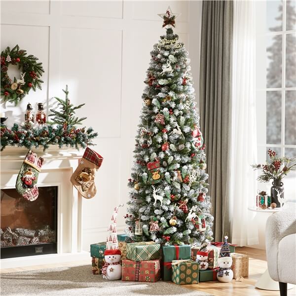 Yaheetech 6ft Pre-Lit Artificial Pencil Christmas Tree with 250 Warm White LED Lights - Slim Holiday Decor for Small Spaces, Apartments & Office Decorations