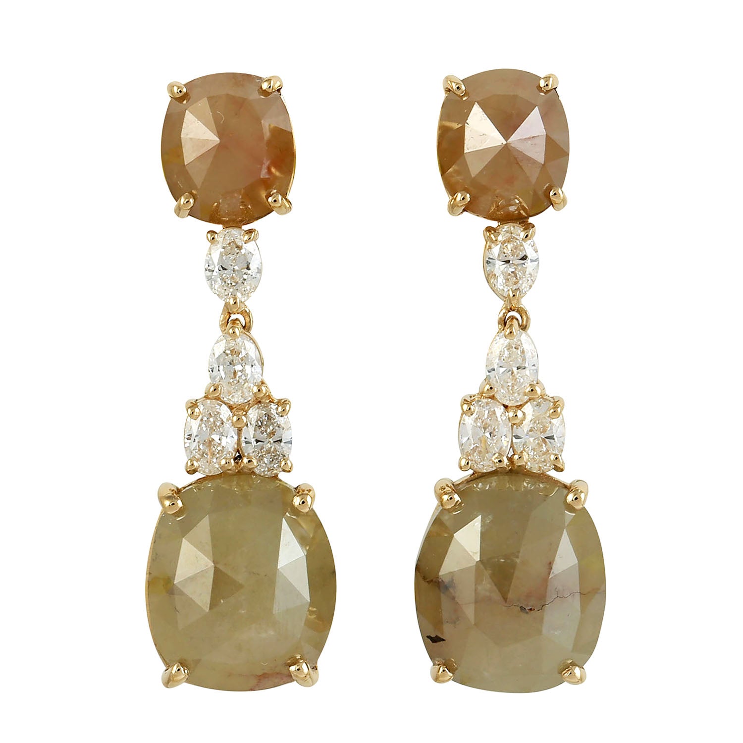 18K Yellow Gold Faceted Rose Cut Ice Diamond Handmade Dangler Earrings for Women - Perfect for Weddings, Parties & Special Occasions