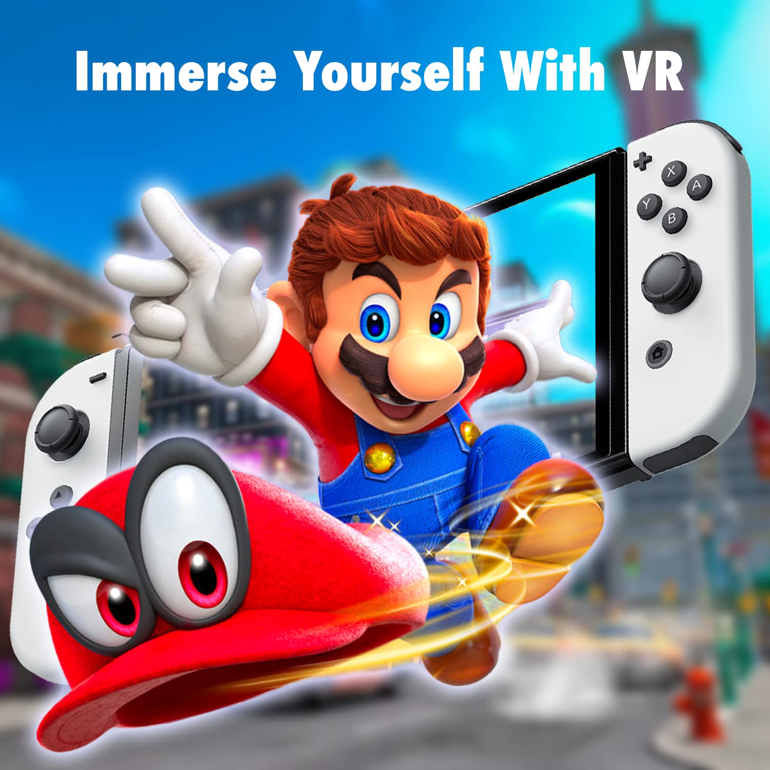 Orzly Comfort Grip & VR Headset for Nintendo Switch - Ergonomic Controller Holder & Virtual Reality Gaming Accessory for Enhanced Gameplay Experience
