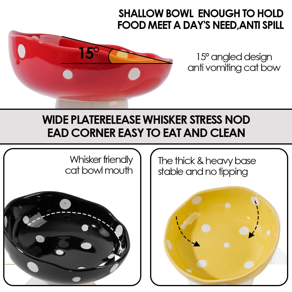 Elevated Ceramic Cat Bowls - Tilted Raised Anti-Vomit Pet Food & Water Dish for Kittens, Cats & Puppies | Whisker-Friendly, Dishwasher Safe | Perfect for Indoor Cats & Sensitive Stomachs