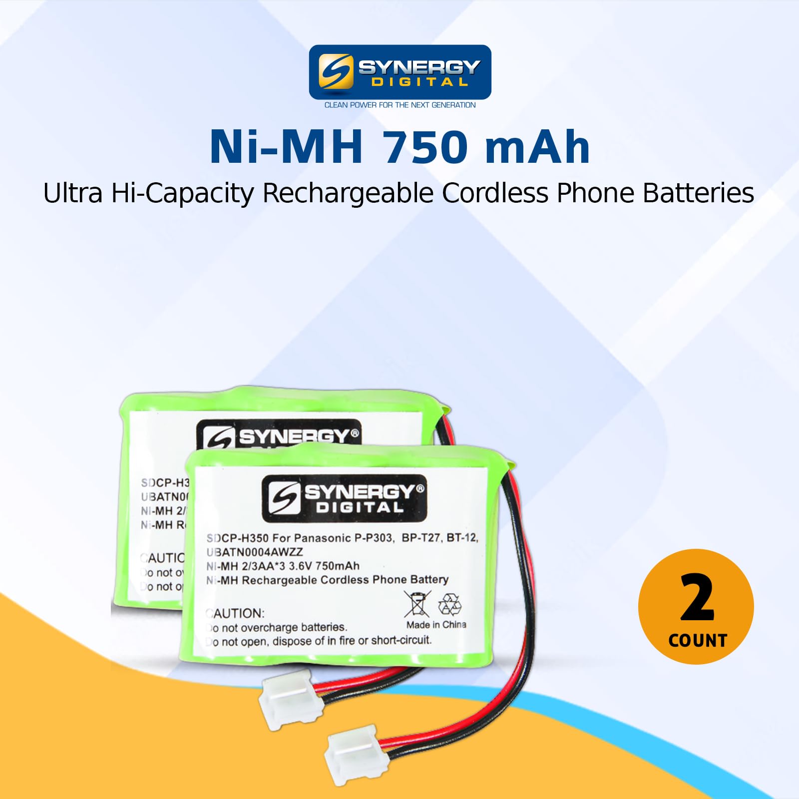 Synergy Digital Cordless Phone Batteries - 2 Pack Ni-MH 3.6V 750mAh Replacement for AT&T E1814 Cordless Phone | Ultra High Capacity | Perfect for Home & Office Communication