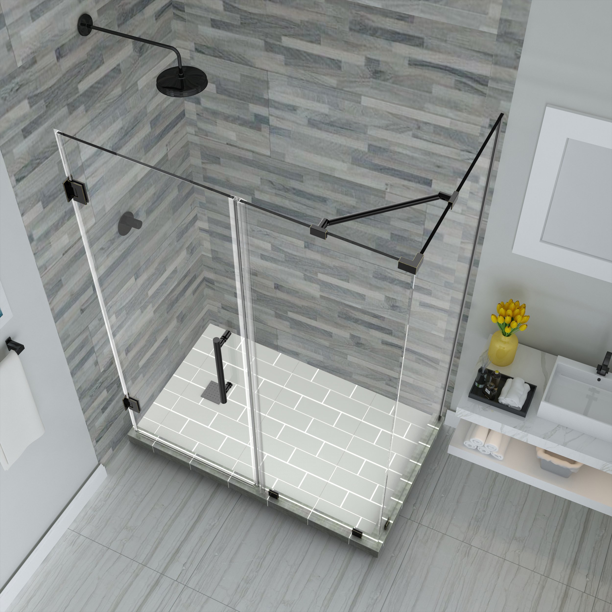 Aston SEN967EZ-MB-663230-10 Bromley 66x30 Inch Matte Black Shower Enclosure - Perfect for Modern Bathrooms & Space-Saving Solutions