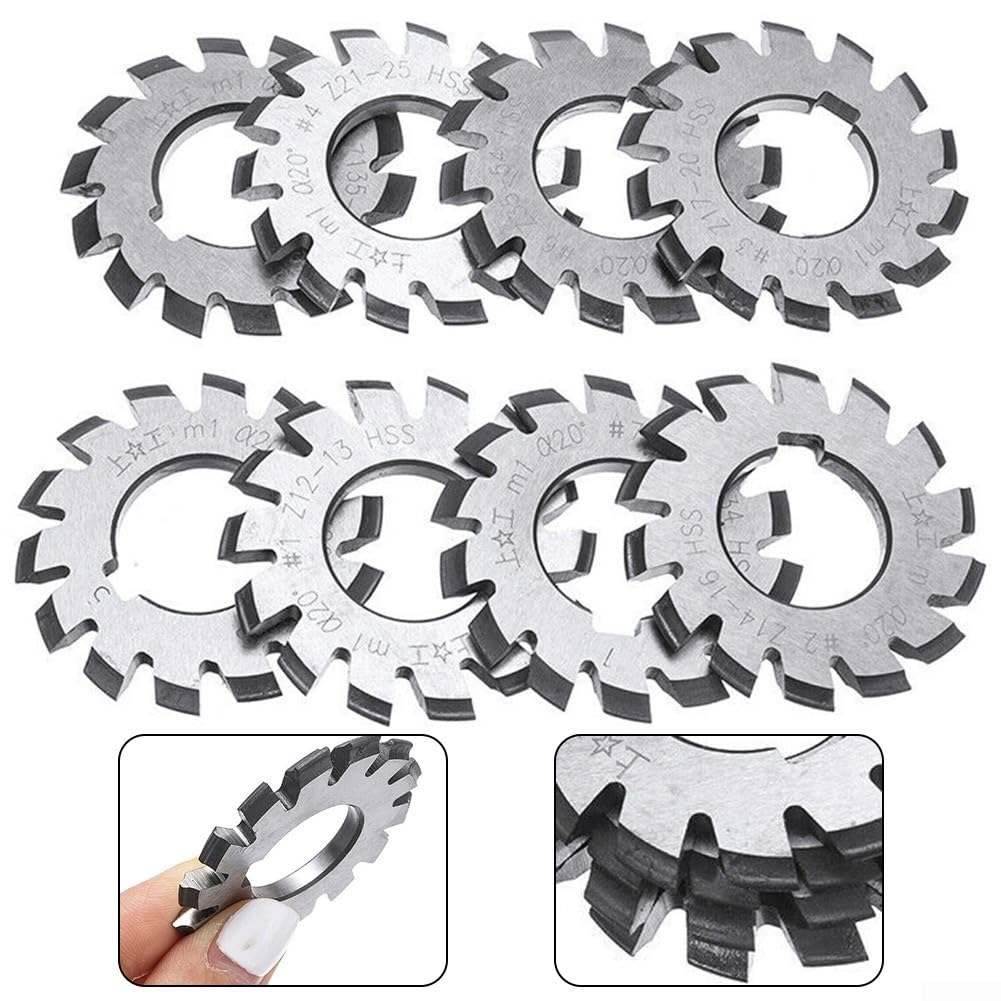 8Pcs HSS M1 Involute Gear Cutters Set - 22mm Diameter, 20 Degree 18 Teeth for Milling Machines | Precision Gear Cutting Tools for DIY Projects & Industrial Machinery Repair