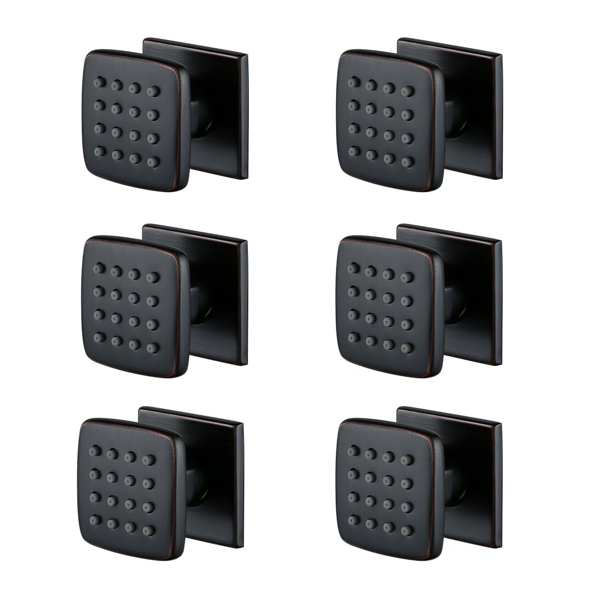 6-Pack Square Brass Shower Body Jet Sprayer - Oil Rubbed Bronze Wall Mount Massage Spa Rain Showerhead for Luxury Bathroom & Relaxation