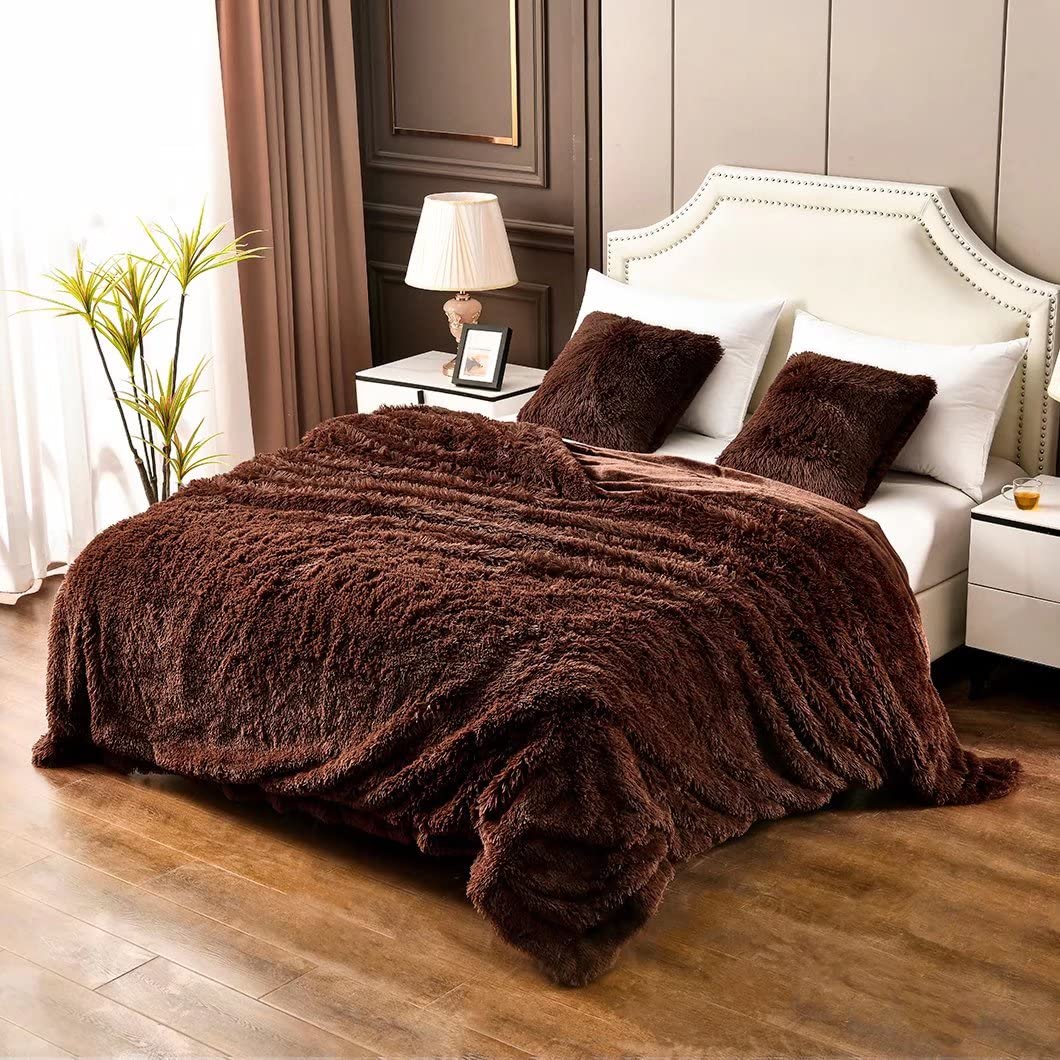 YUSOKI Brown Queen Size Faux Fur Blanket - 90