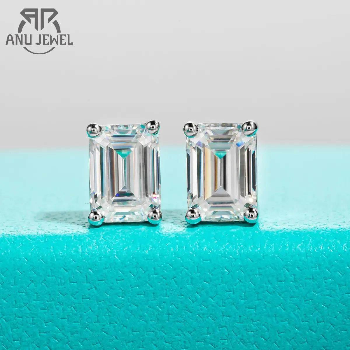 AnuJewel 10k Gold Stud Earrings with 4/2/1ct Total Emerald Moissanite - Hypoallergenic Post Earrings for Women - Perfect for Weddings, Parties & Everyday Luxury Jewelry