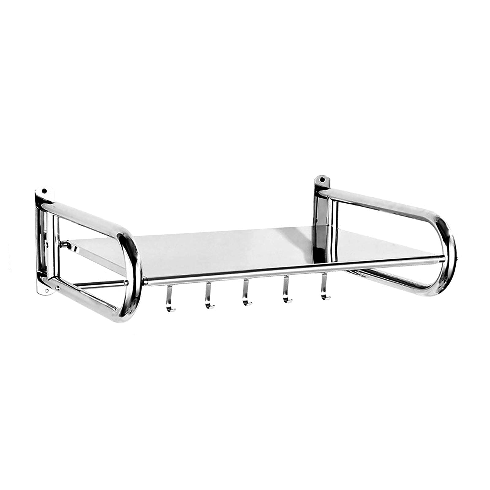 Stainless Steel Microwave Shelf Bracket - Heavy Duty Wall Mounted Oven Rack with Hooks for Kitchen Storage - 550mm x 370mm Floating Shelf (Silver) - Perfect for Small Spaces, Apartments & Organized Kitchens