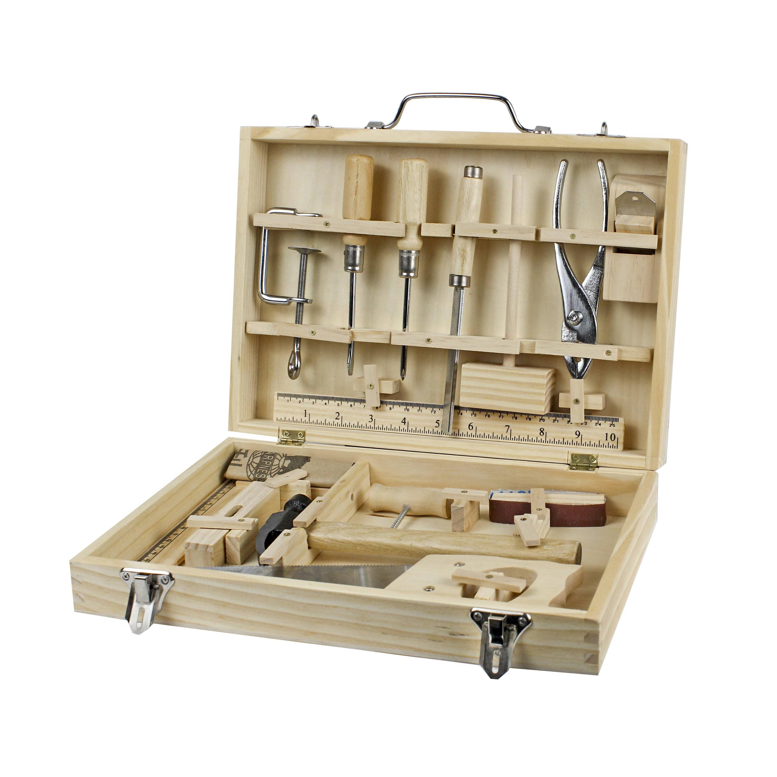 Durable Metal Tool Box for Kids - Real Wooden Toy Tools Set for Pretend Play & STEM Learning | Perfect for Playroom, Classroom & DIY Projects