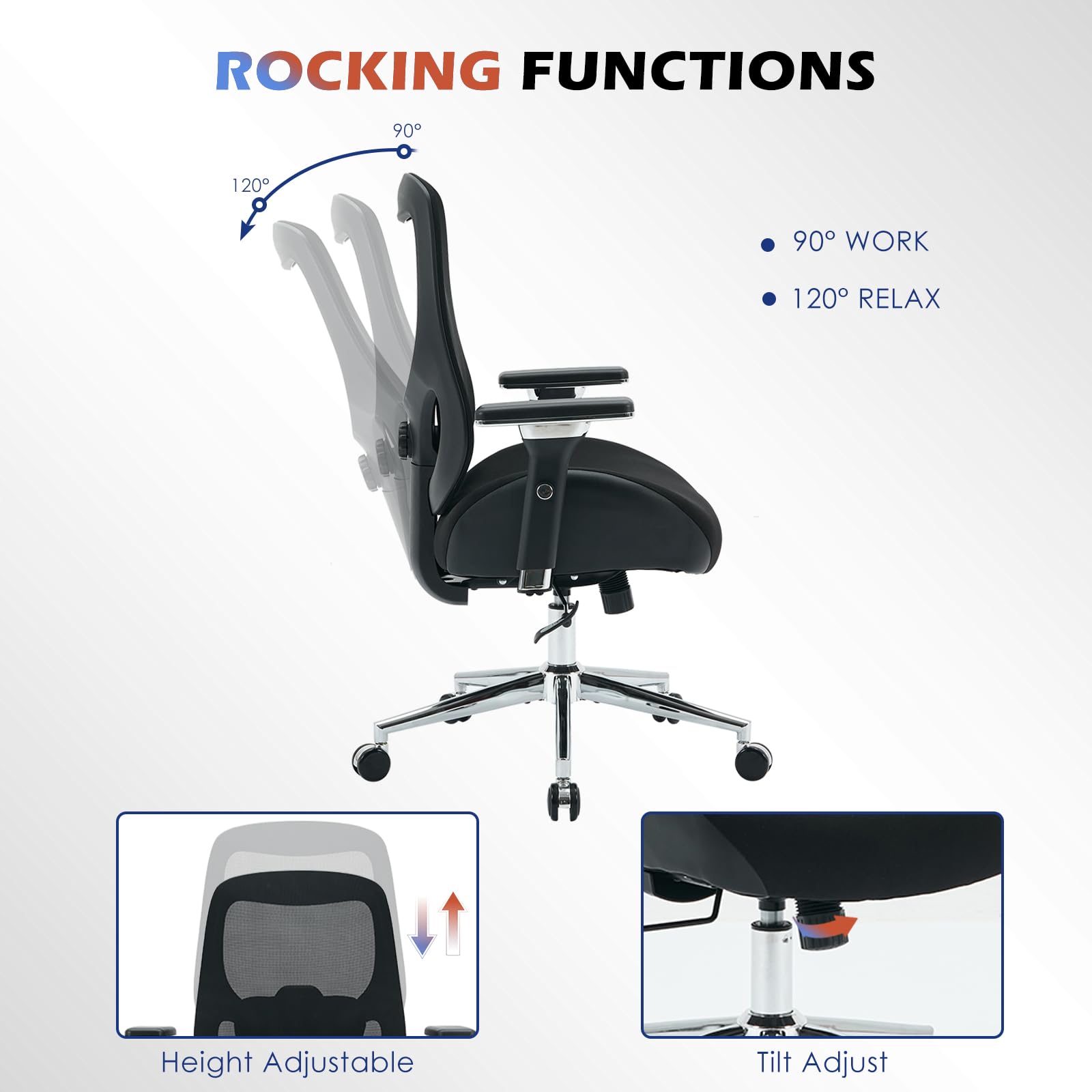 700lbs Heavy Duty Big and Tall Office Chair - Extra Wide Thick Seat Cushion & Adjustable Lumbar Support - Ergonomic Mesh Desk Chair with 4D Armrests for All-Day Comfort - Perfect for Large Men, Plus Size Users & Heavy People in Home Office or Gaming Setup