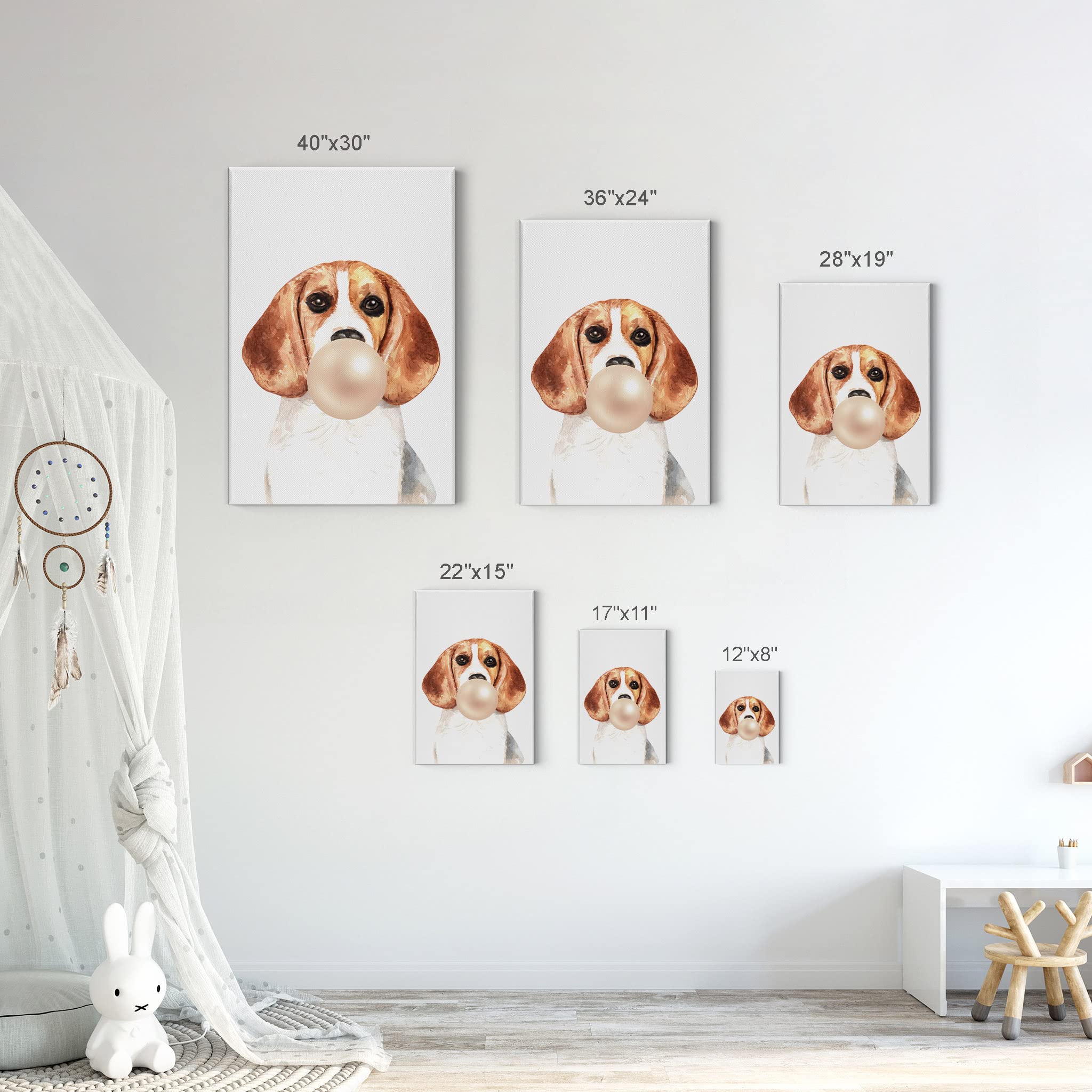Beagle Dog Chewing Bubble Gum Canvas Wall Art Print - 22x15 Inch Pet Lover Gift, Animal Pop Art for Office, Living Room, Bedroom & Nursery Decor | Unique Dog Portrait for Home & Kids Room