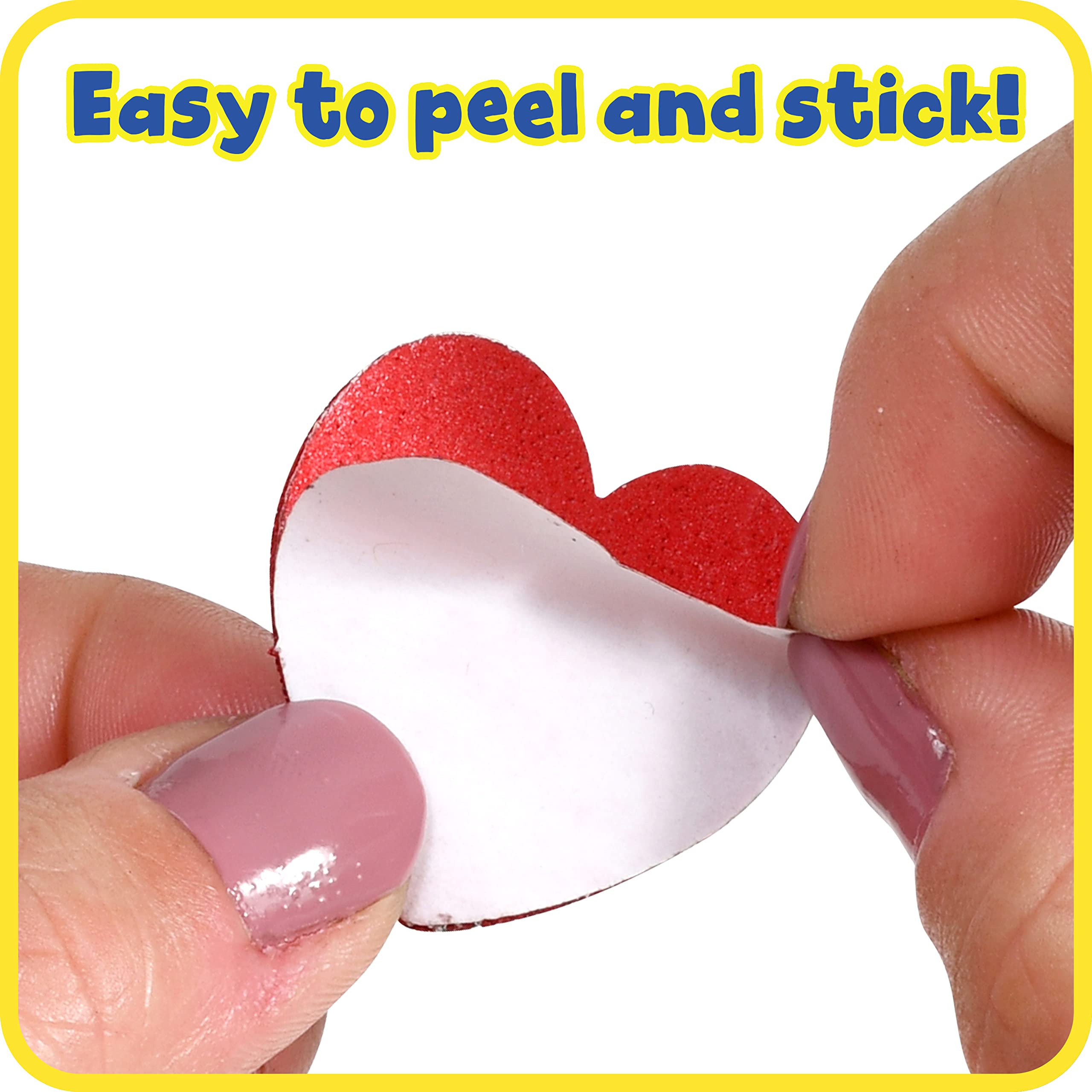 READY 2 LEARN Glitter Foam Stickers - 168 Self-Adhesive Heart Stickers for Kids (Red, Pink, Silver) - Perfect for Scrapbooking, DIY Crafts, School Projects & Party Decorations
