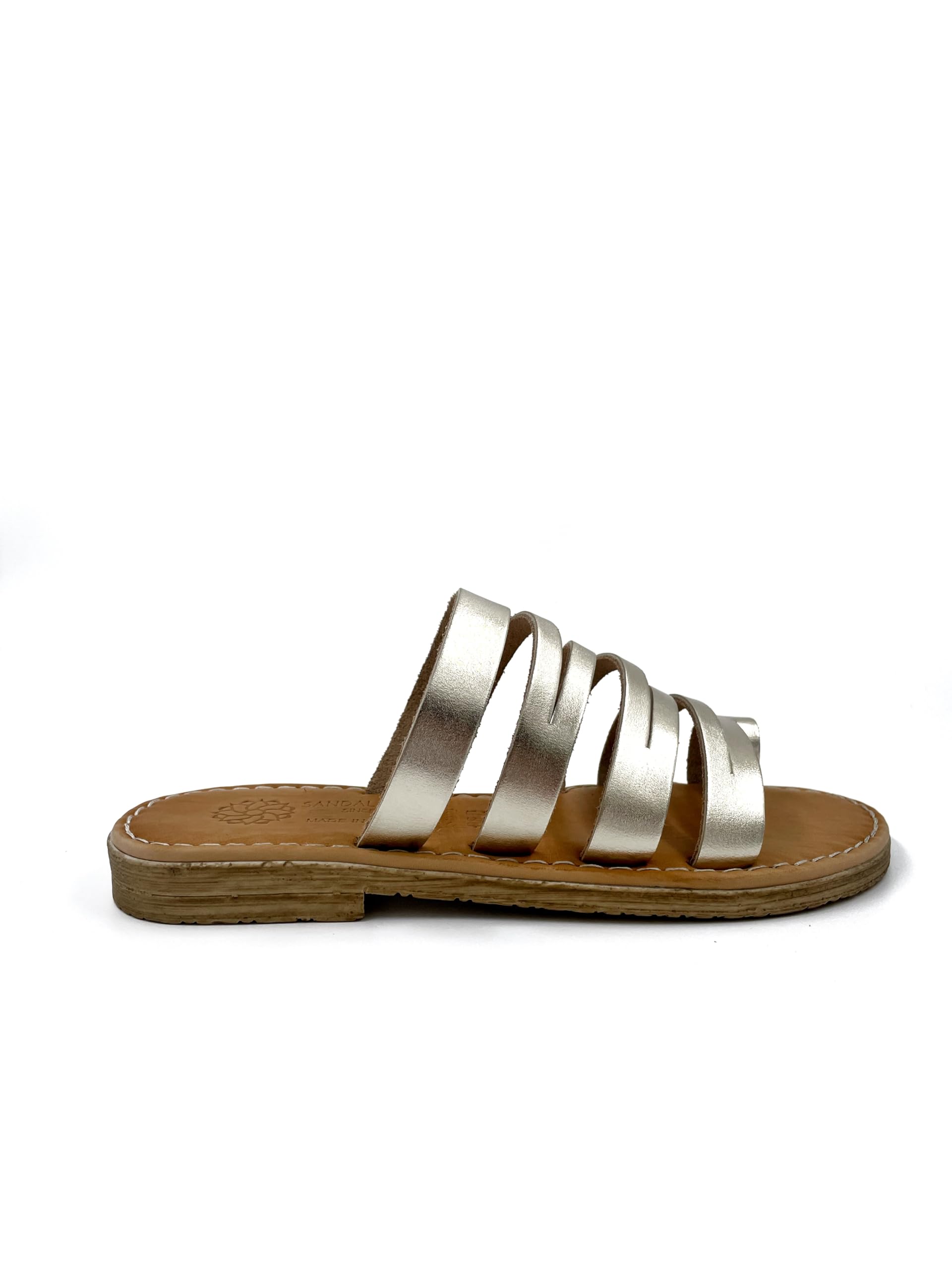 Handmade Genuine Leather Golden Sandals for Women - Greek Bridesmaid Wedding Shoes, Comfortable Summer Slide Sandals for Beach, Party & Vacation (Size 9)