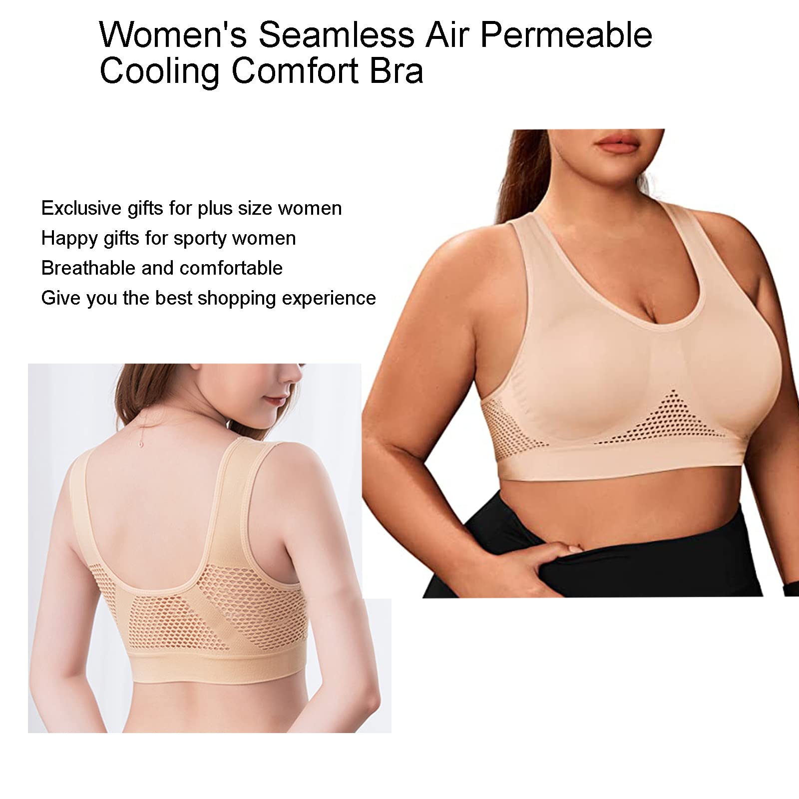 XIRUJNFD Women's Seamless Air Permeable Cooling Comfort Bra - Wirefree Sports Bra for Yoga, Sleep & Everyday Wear - Breathable & Supportive for Active Lifestyles